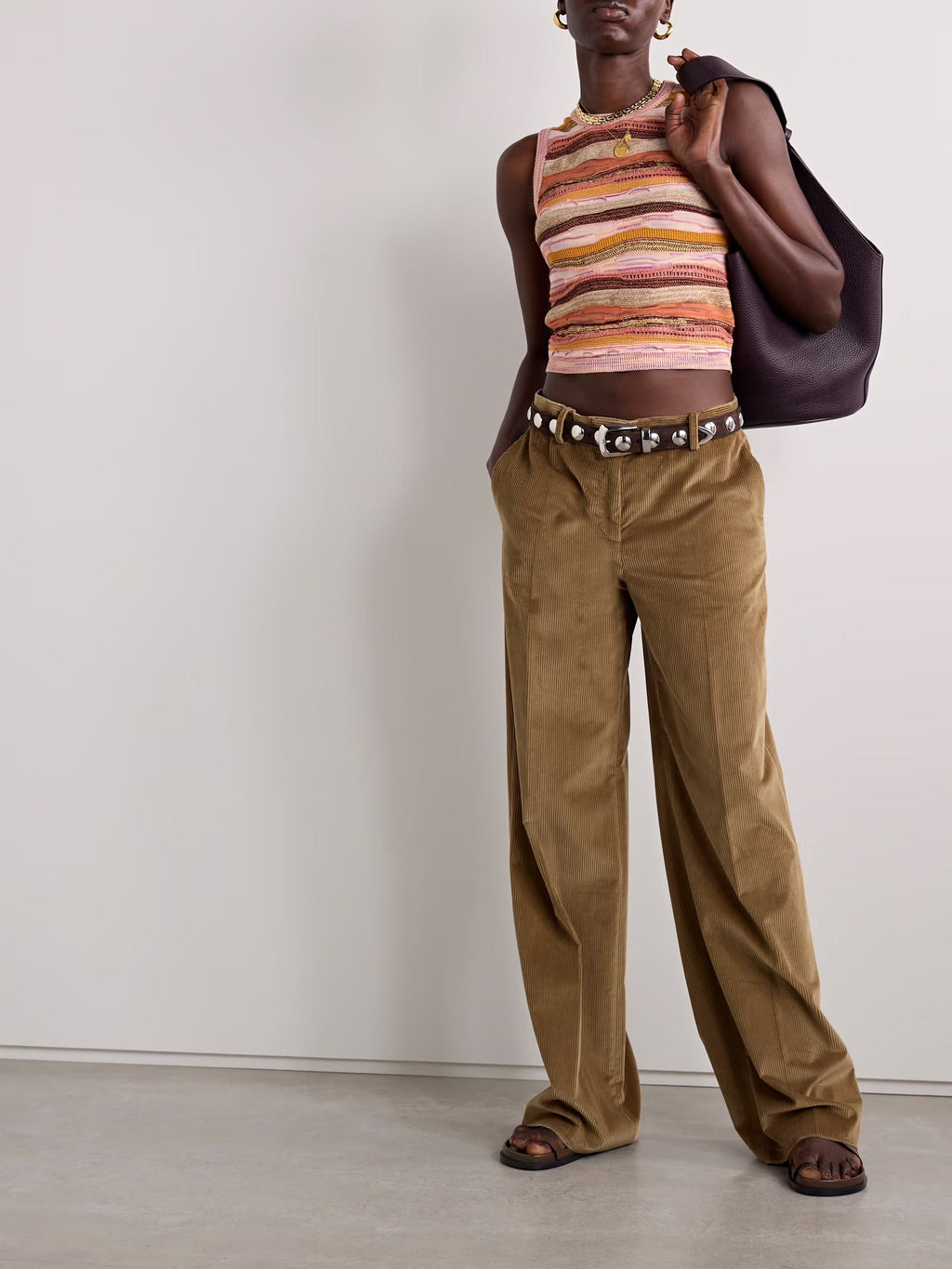 Miri striped cotton-blend tank - Beige