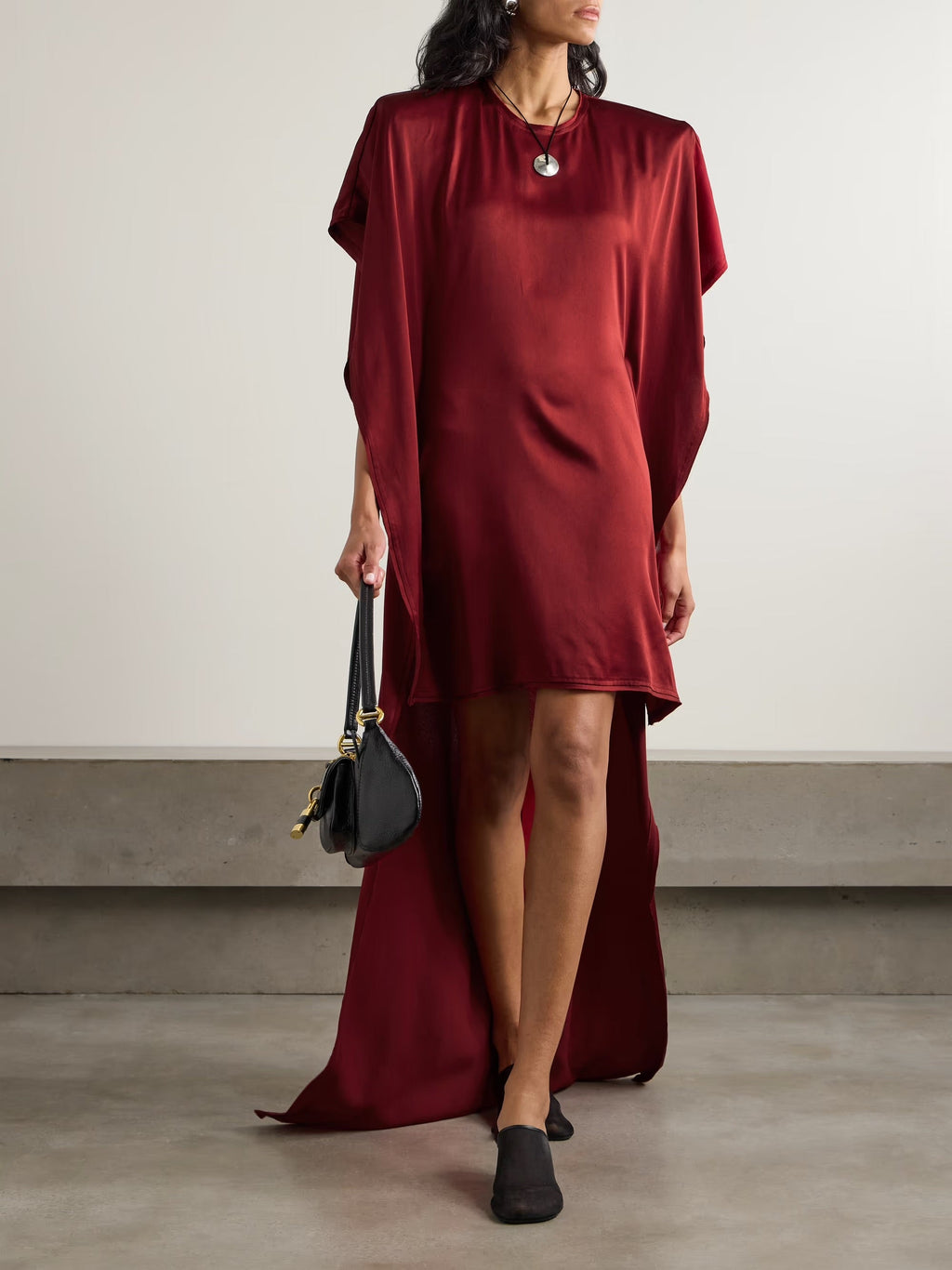 Asymmetric draped cape-effect satin mini dress - Red