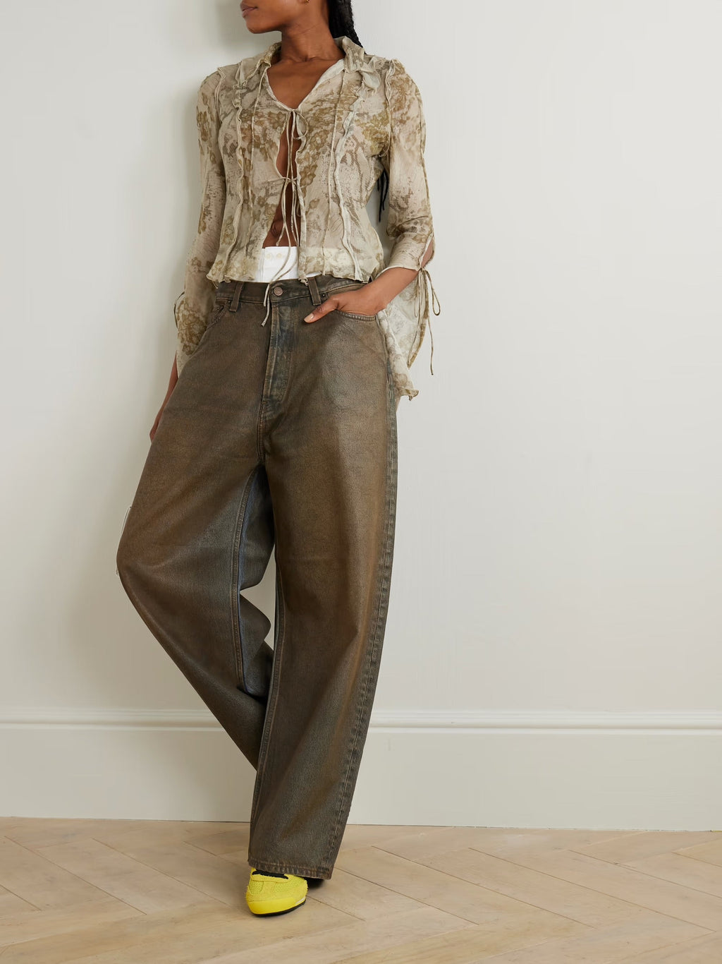 Super Baggy coated high-rise wide-leg jeans - Brown