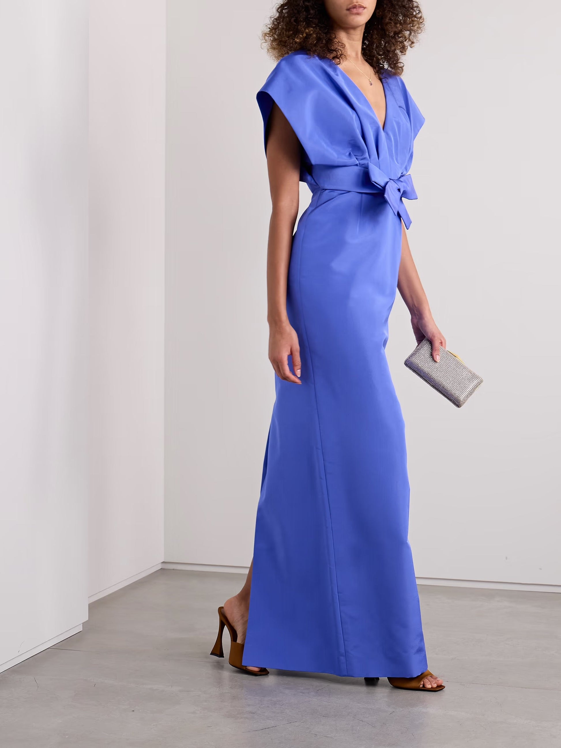 Bow-embellished silk-faille gown - Blue