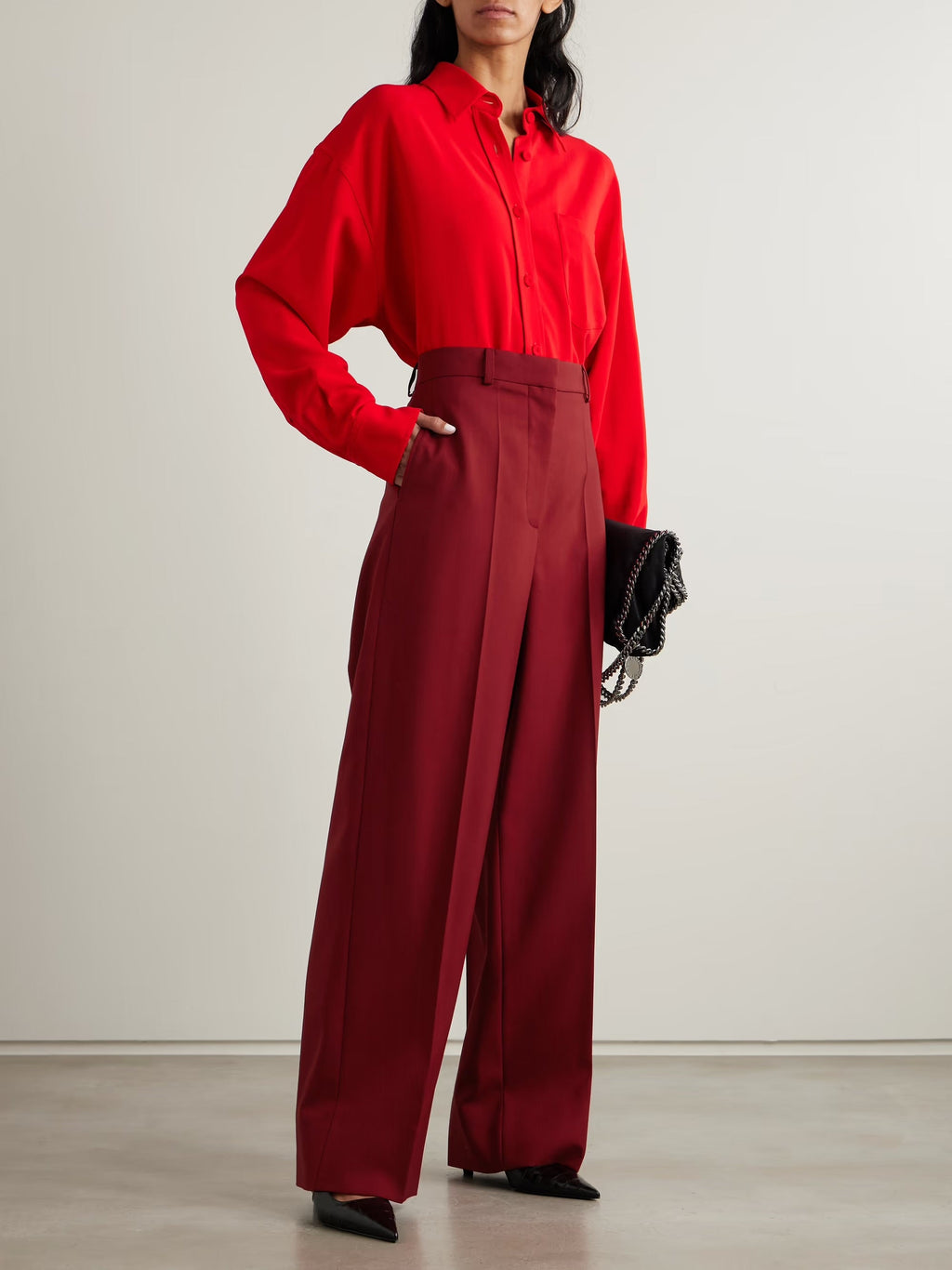 Wool-crepe wide-leg pants - Red