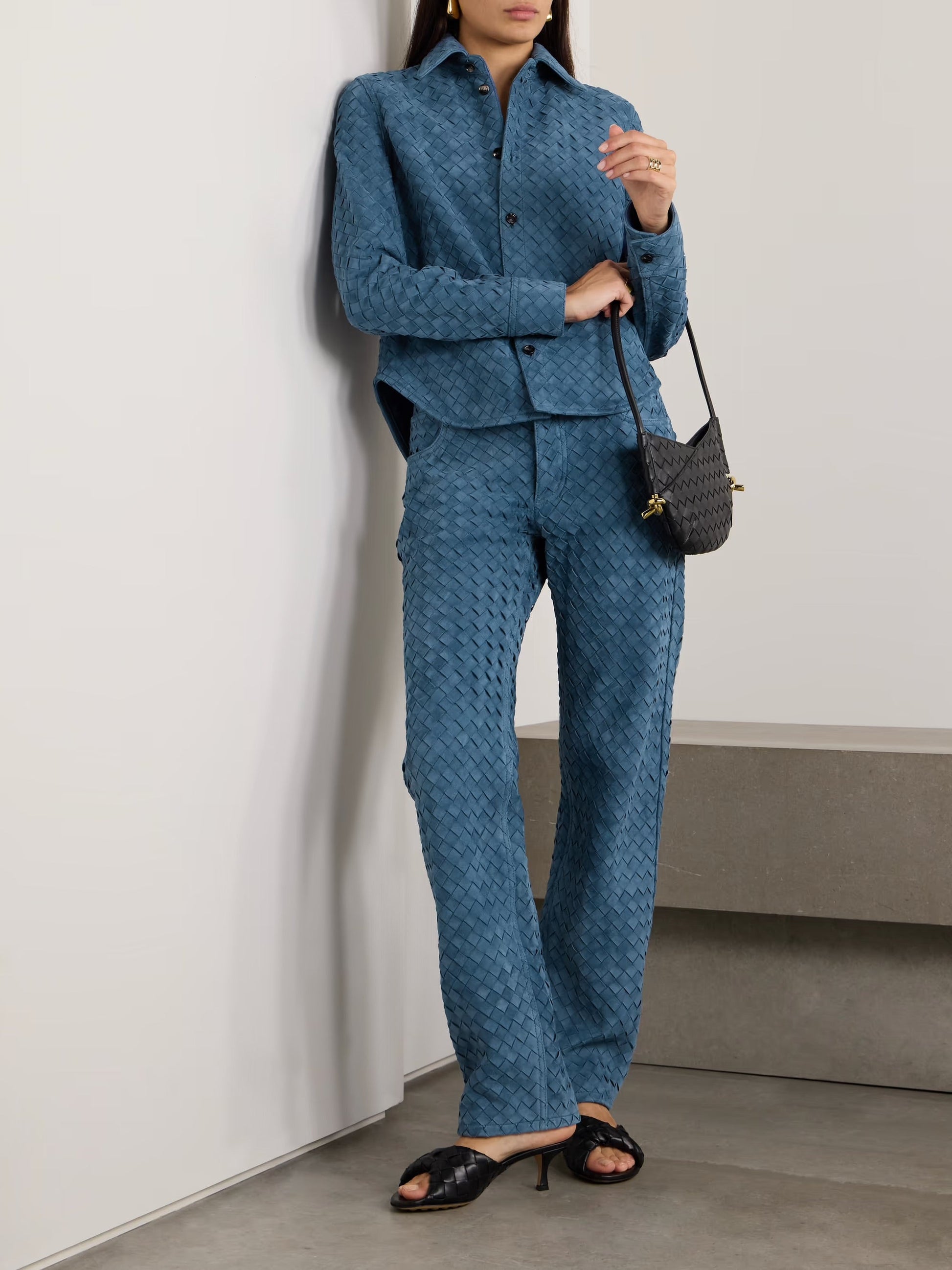 Intrecciato suede shirt - Blue