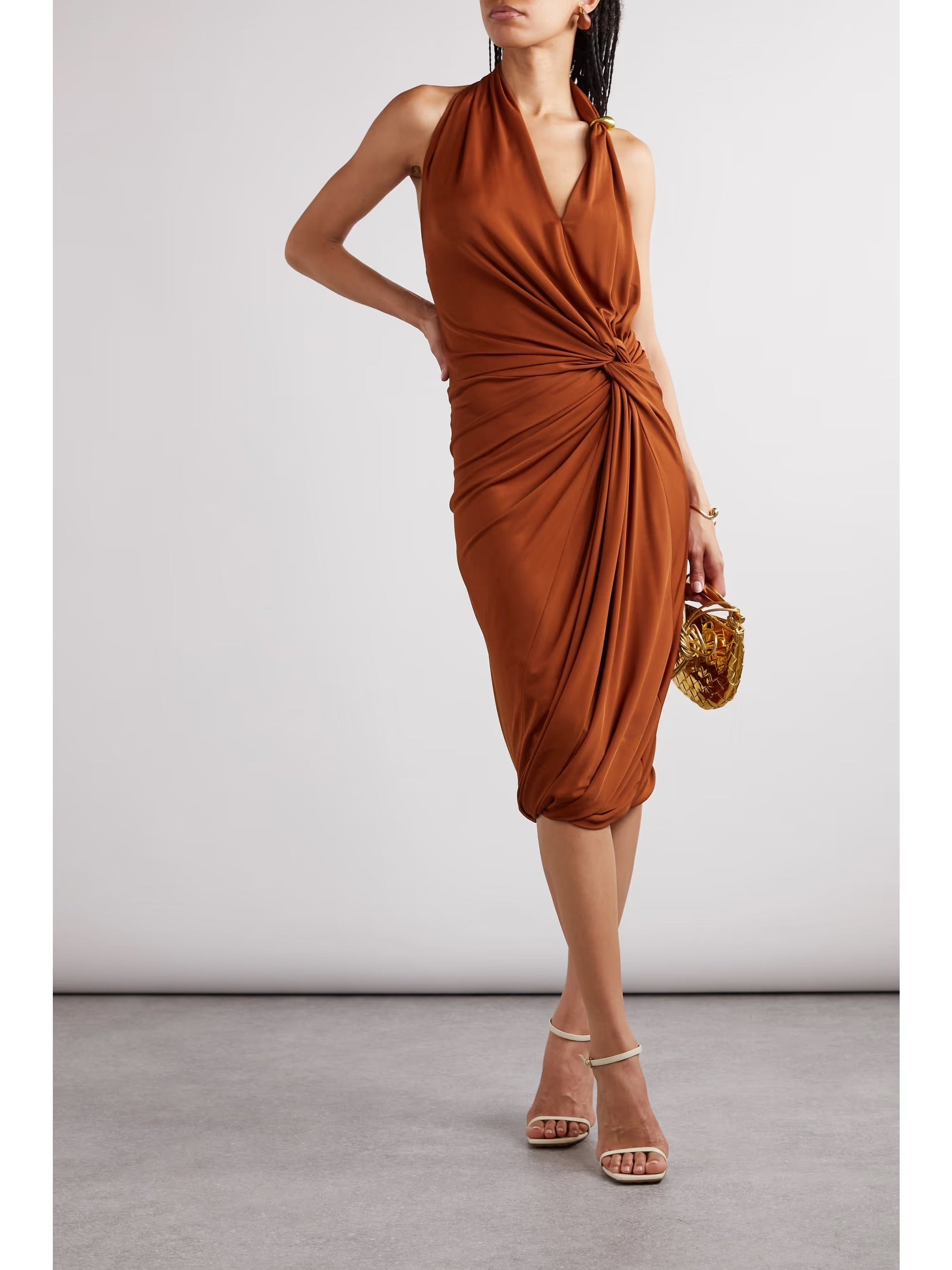 Gathered stretch-jersey halterneck dress - Orange