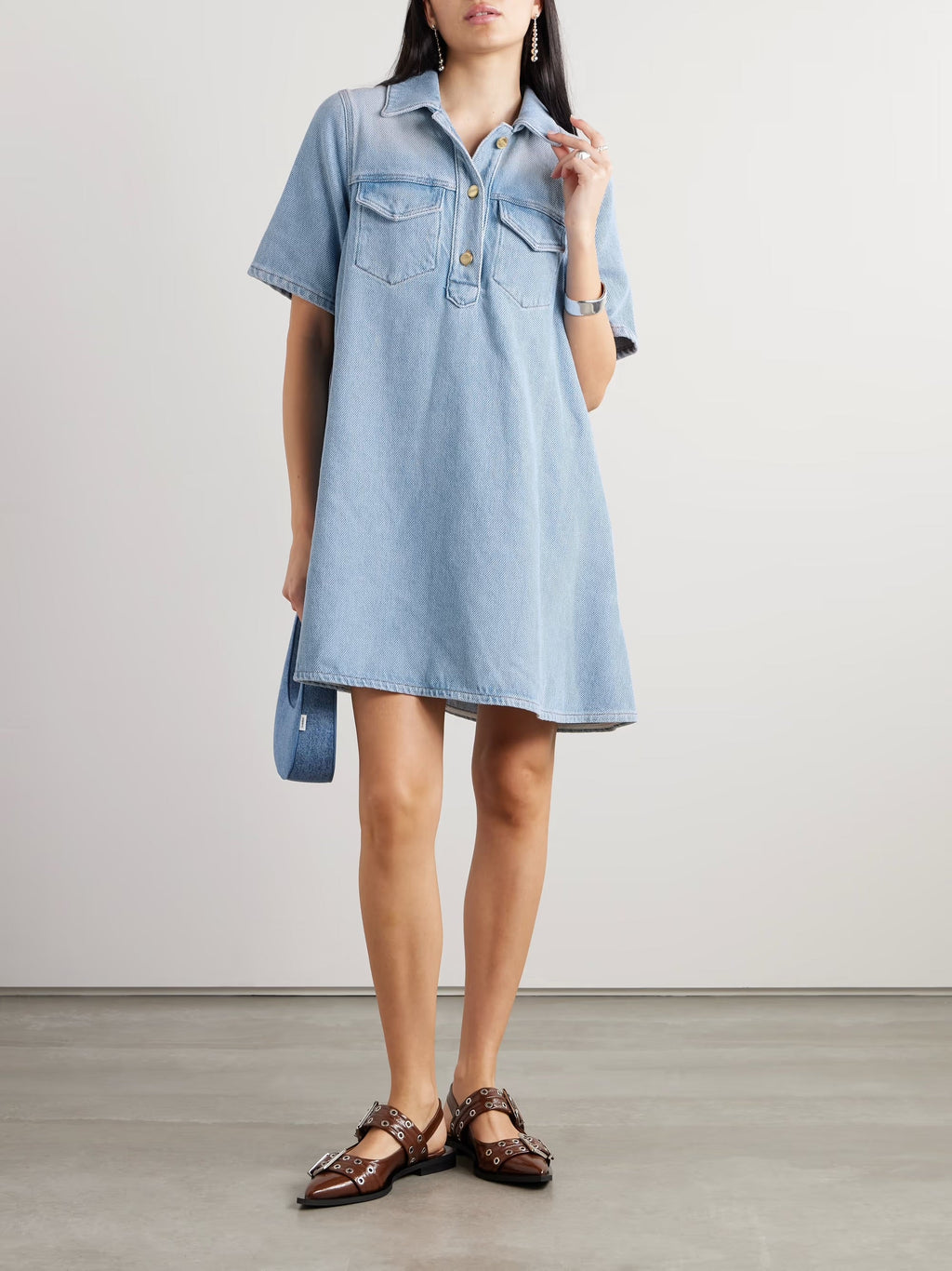 Organic denim mini dress - Blue