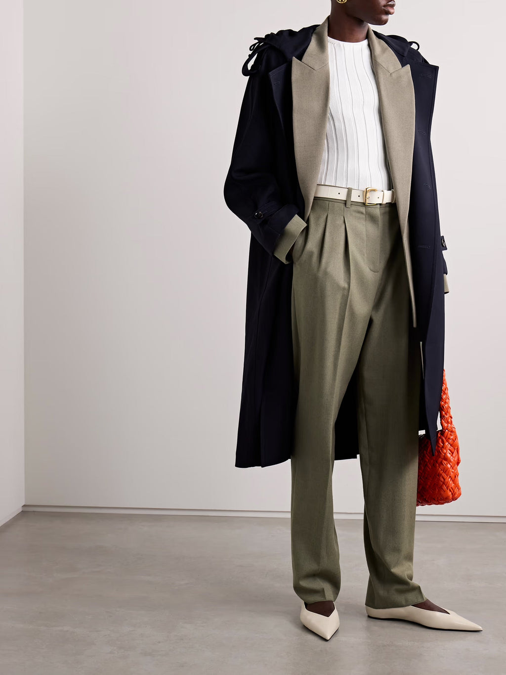 Pleated wool-twill tapered pants - Army