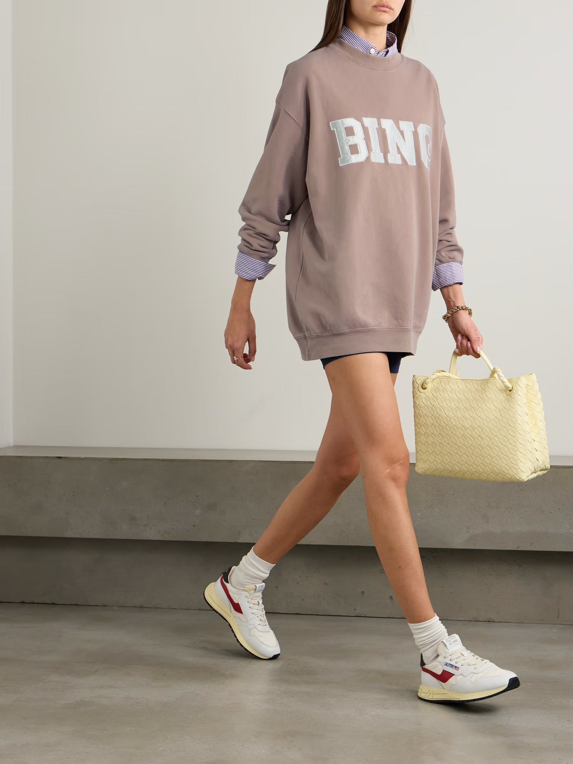 Tyler oversized appliquéd satin-trimmed organic cotton-jersey sweatshirt - Taupe