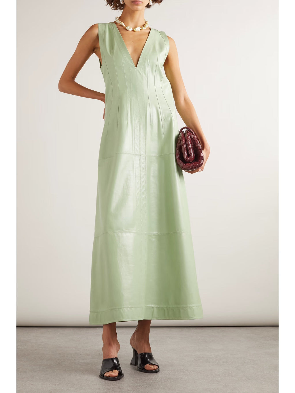 Tasseled leather maxi dress - Mint
