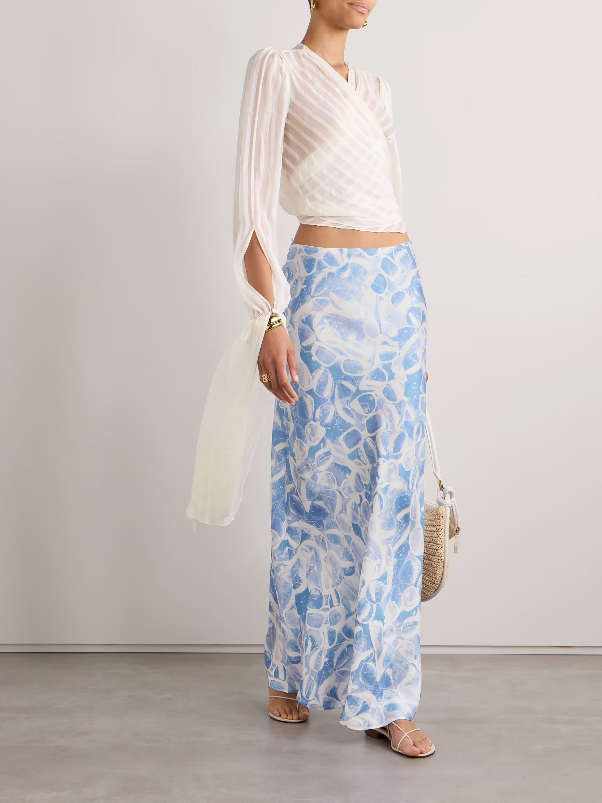 Printed silk-twill maxi skirt - Blue