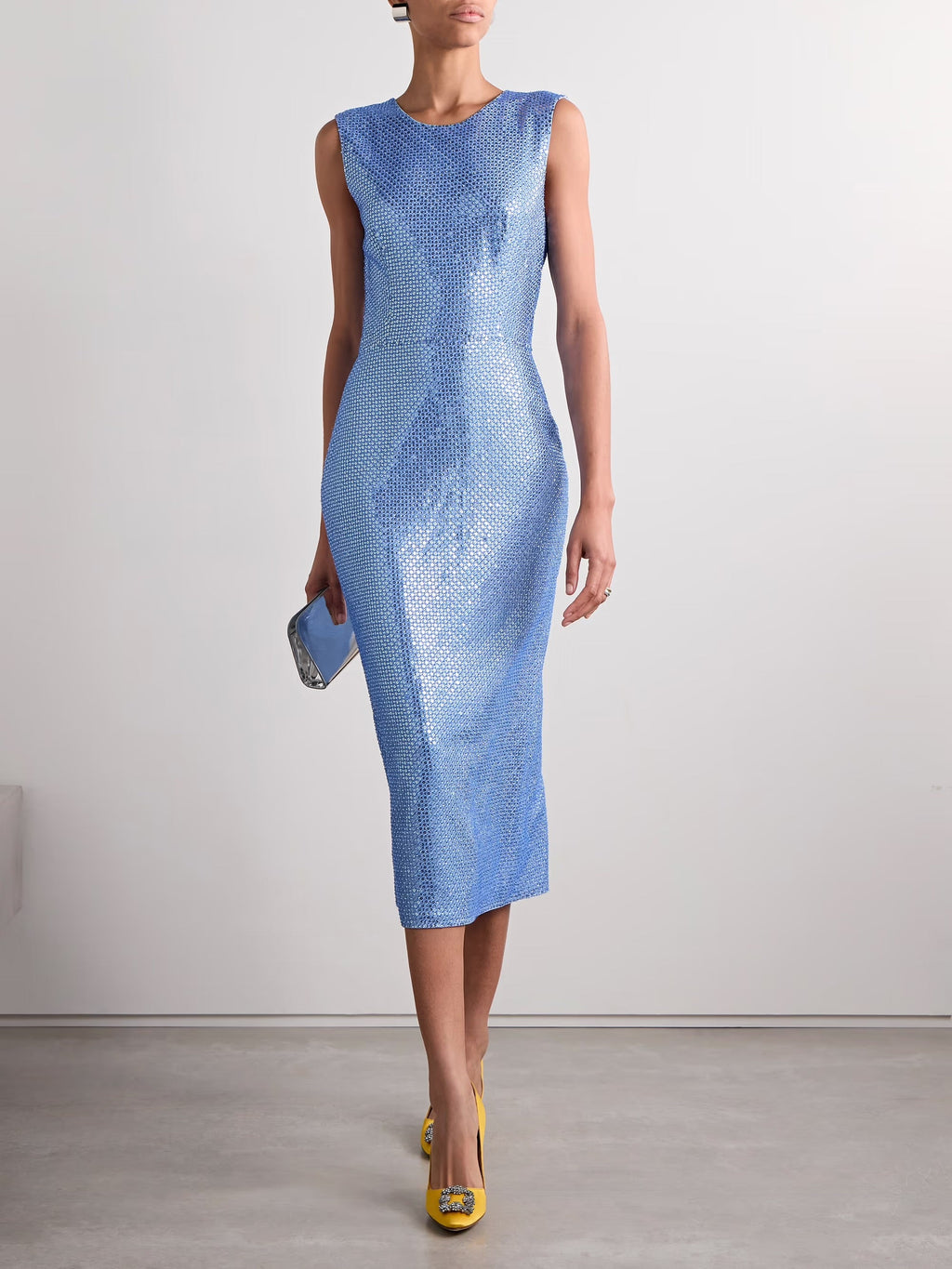 Embellished crepe midi dress - Blue