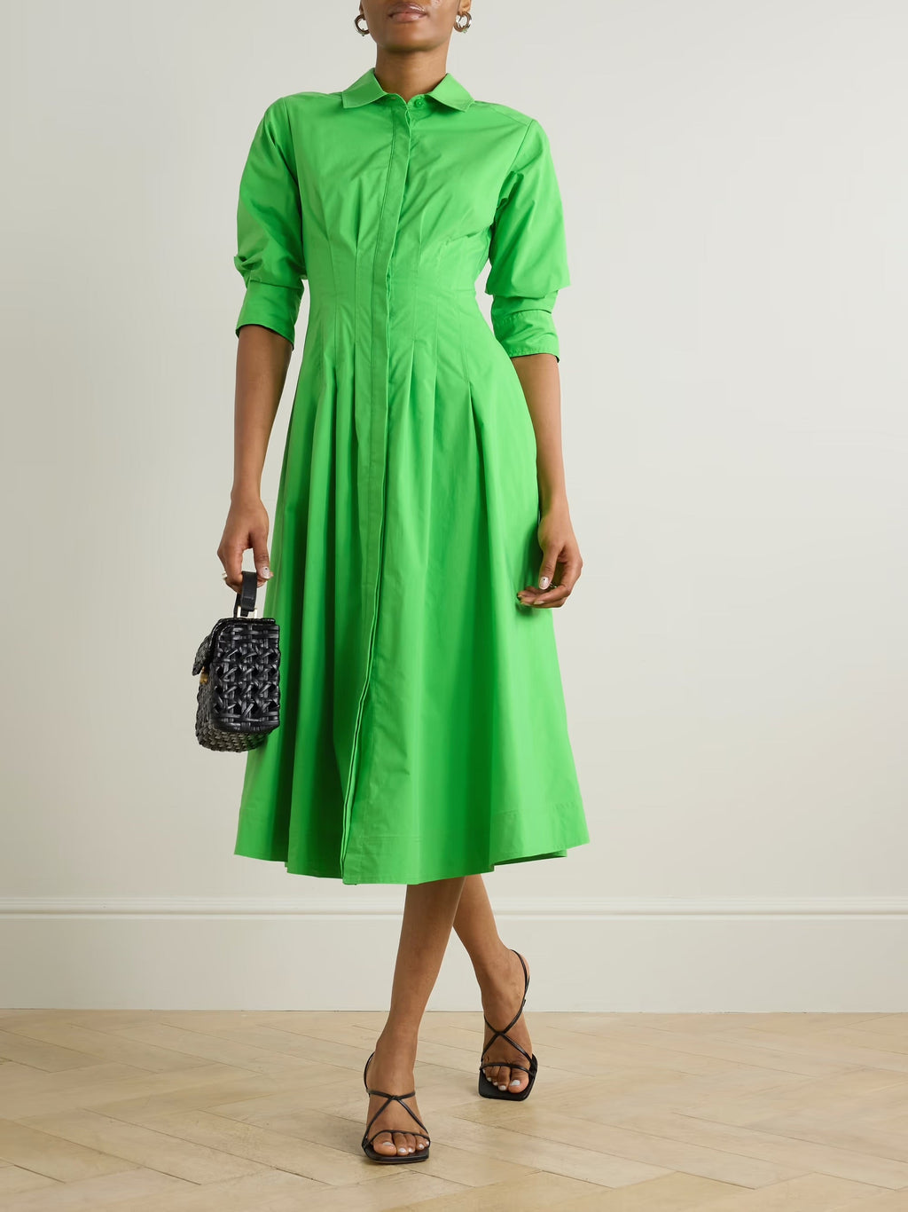 Jazz pleated cotton-blend poplin midi shirt dress - Green