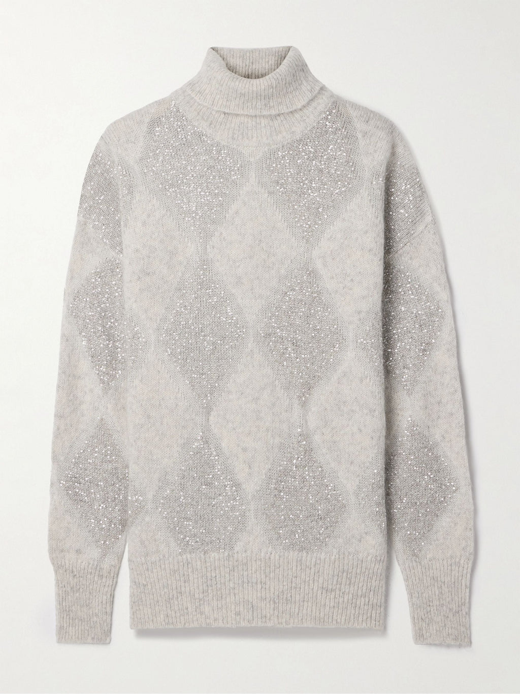 Sequined intarsia argyle wool and mohair-blend turtleneck sweater