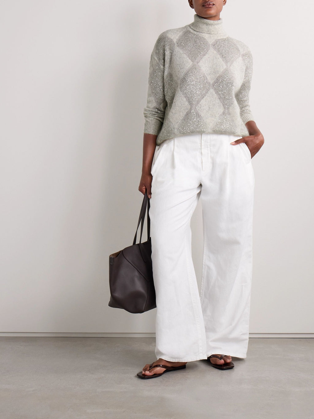 Sequined intarsia argyle wool and mohair-blend turtleneck sweater