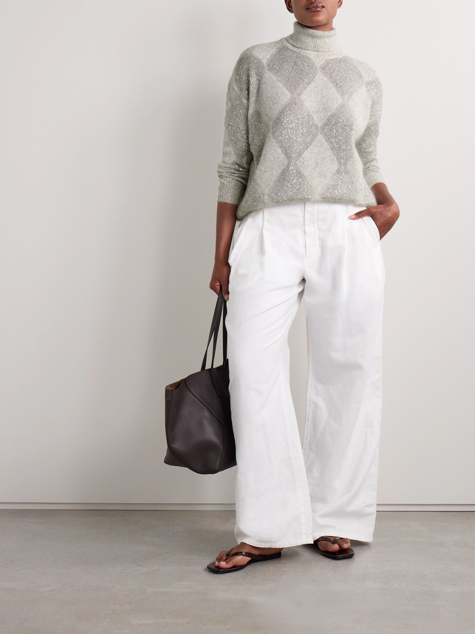 Sequined intarsia argyle wool and mohair-blend turtleneck sweater
