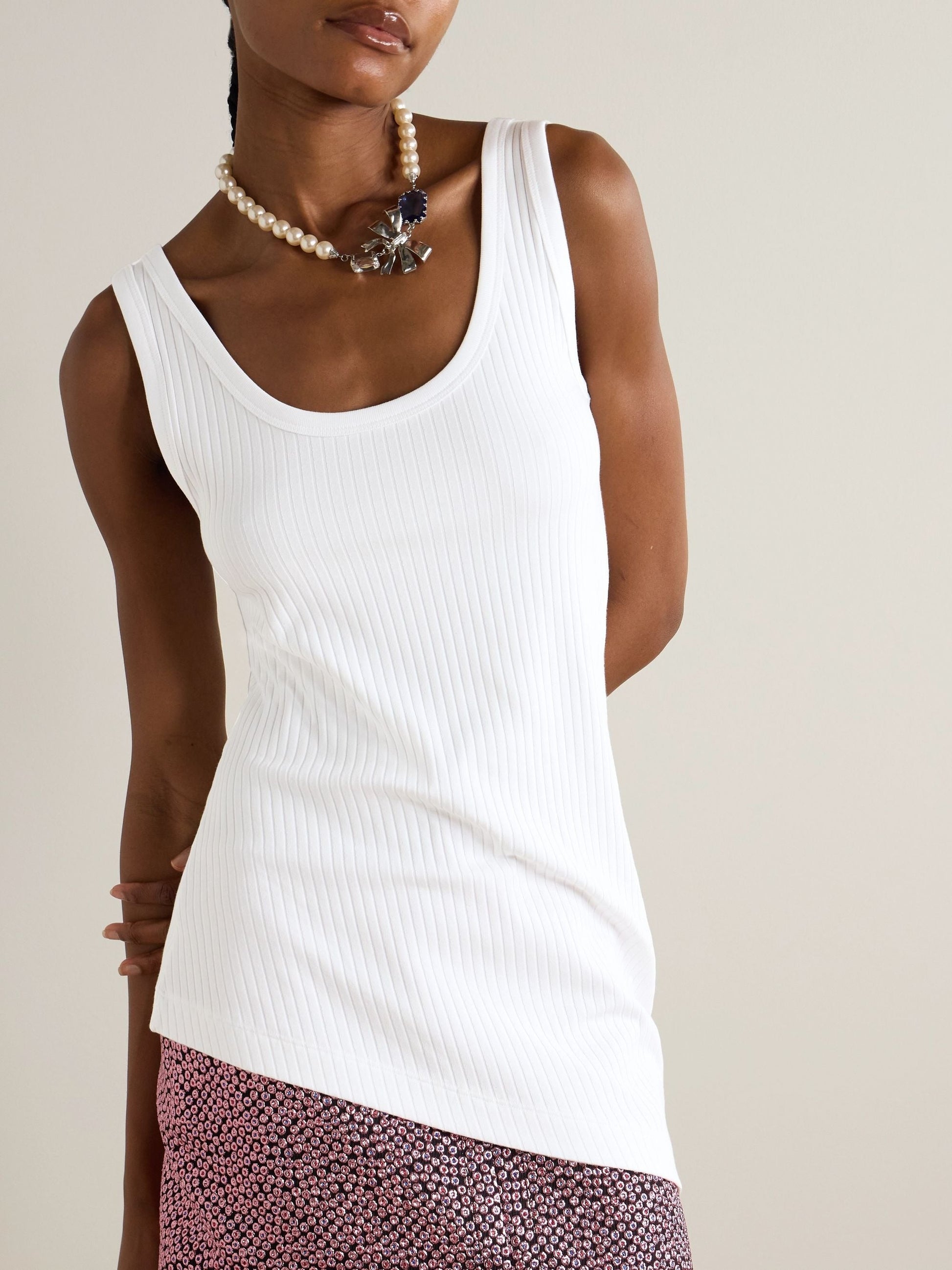 Asymmetric stretch cotton and modal-blend jersey tank