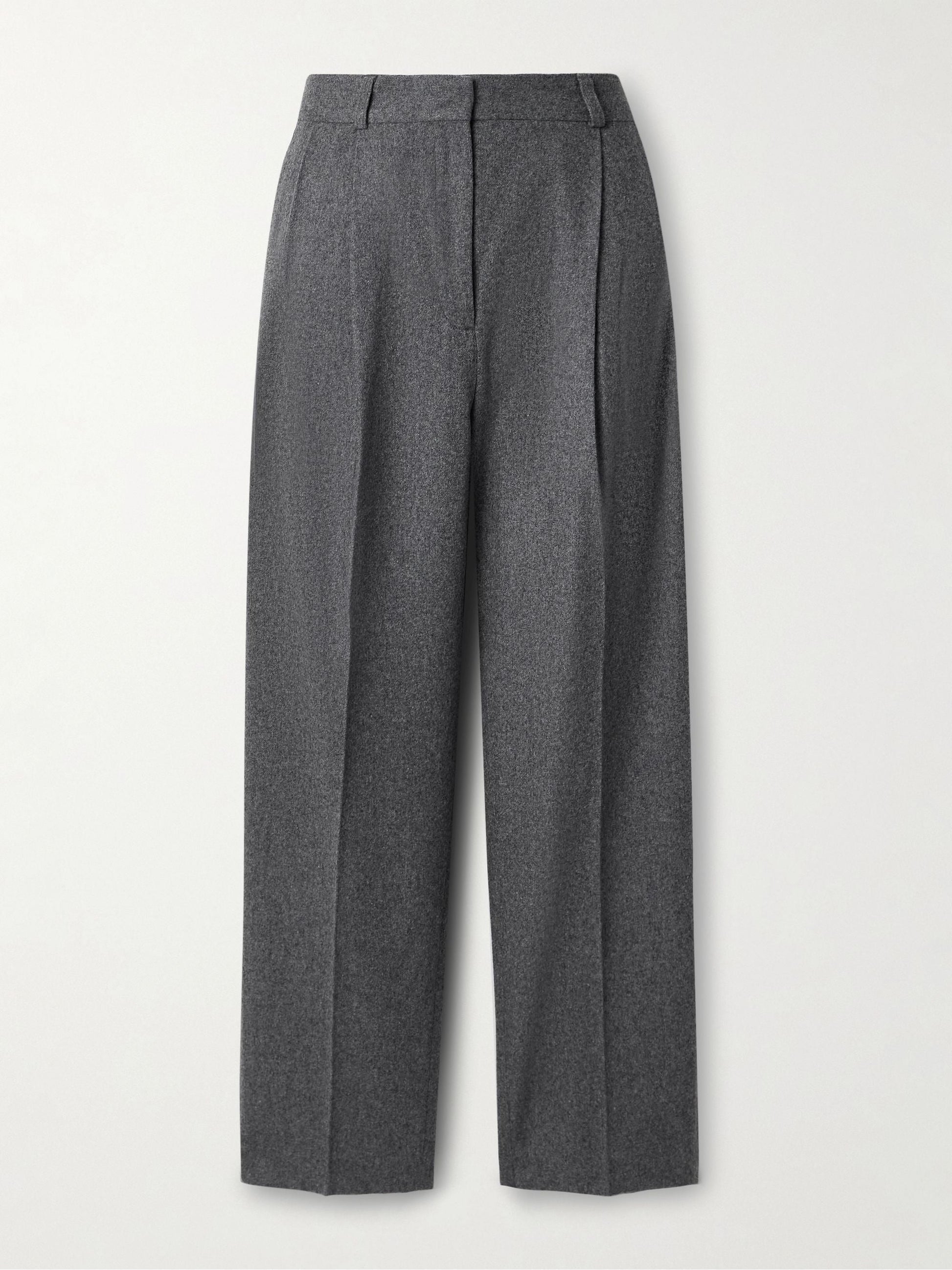 Pleated wool-blend felt wide-leg pants