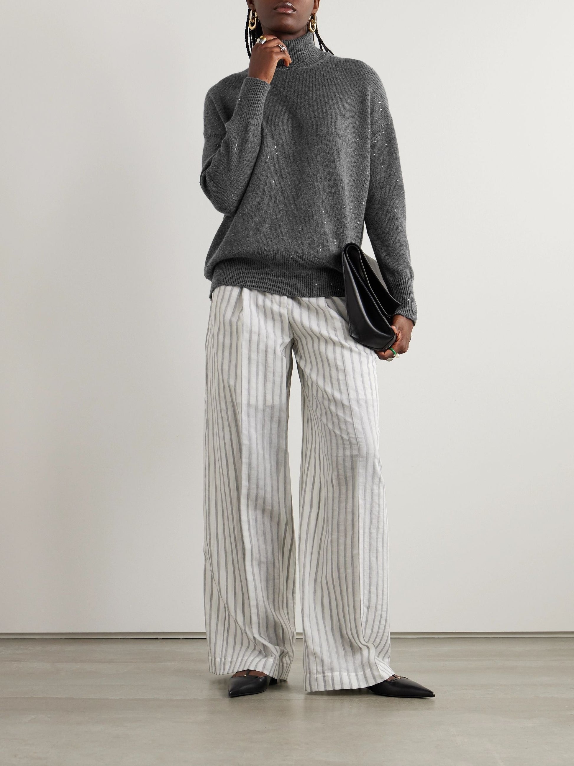 Sequin-embellished cashmere and silk-blend turtleneck sweater