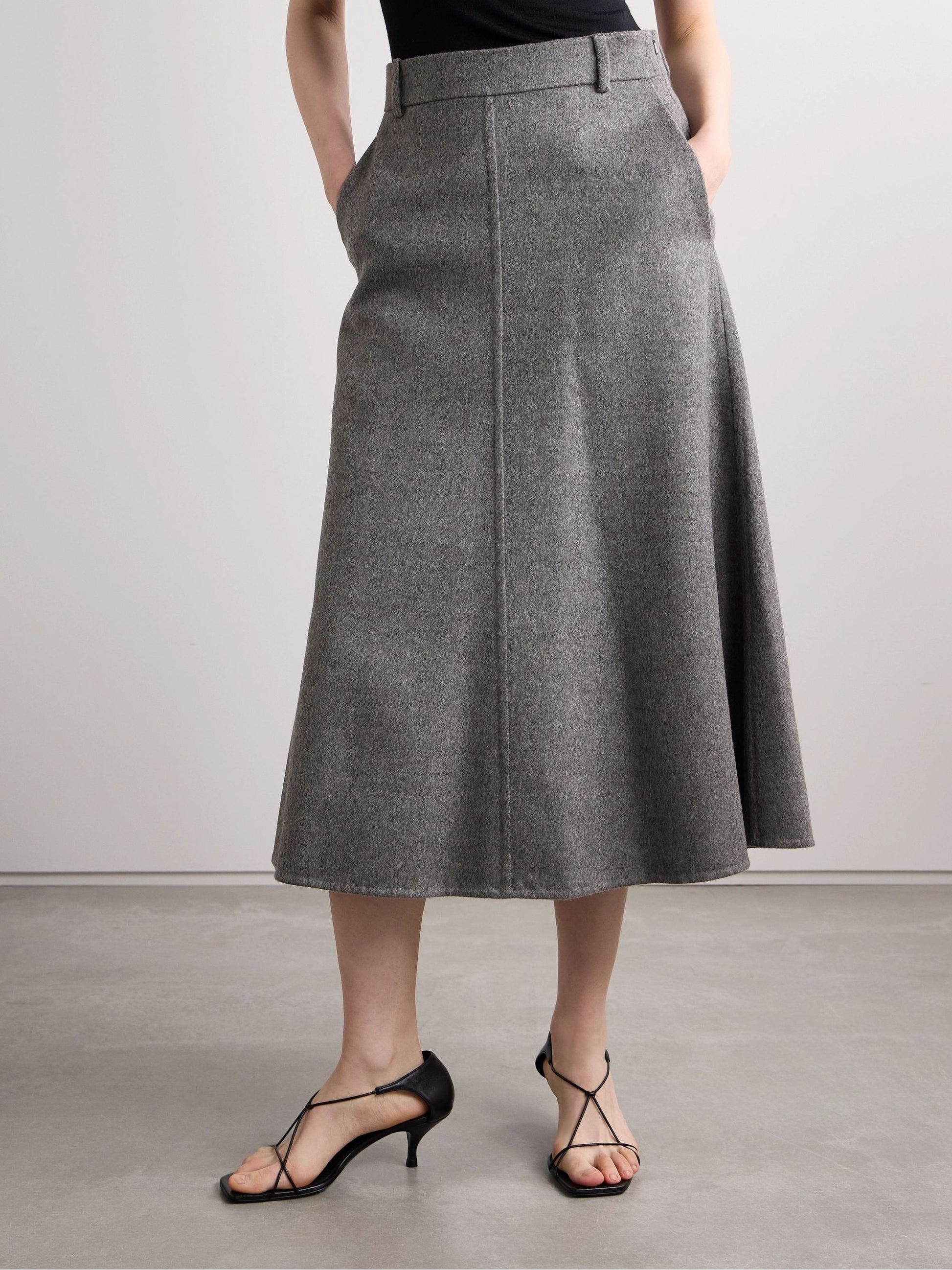 Wool-felt midi skirt