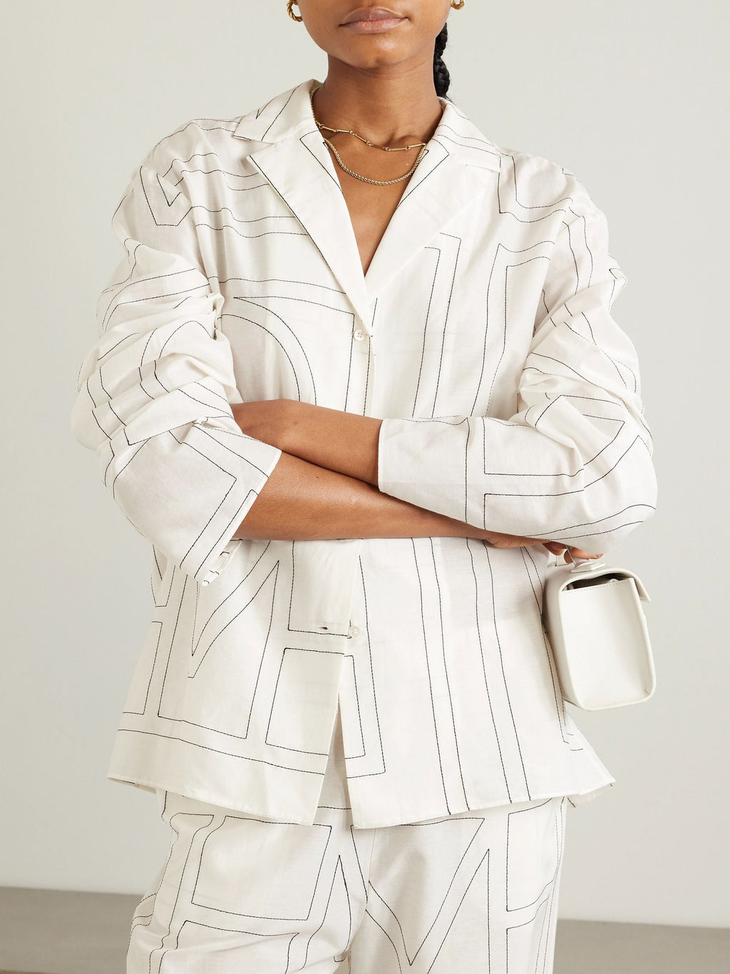 Embroidered organic cotton and silk-blend shirt - White
