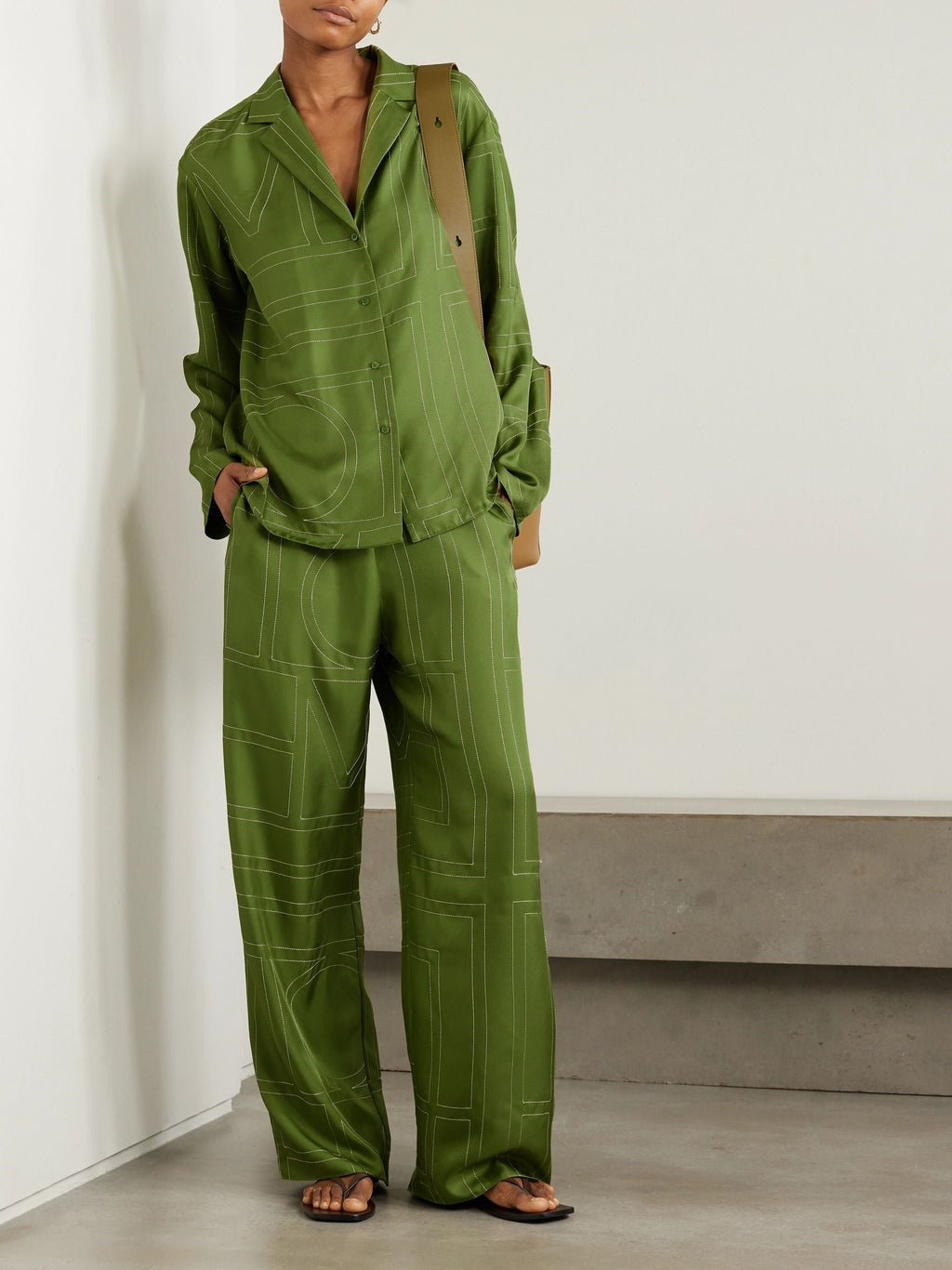 Embroidered organic cotton and silk-blend shirt - Green