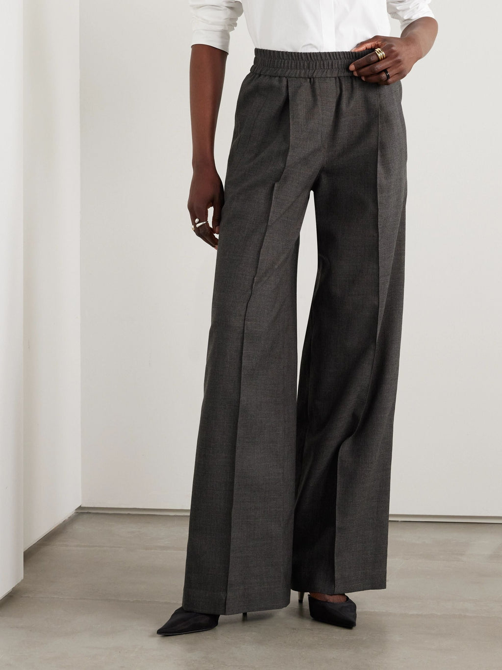 Pleated wool wide-leg pants - Dark Grey