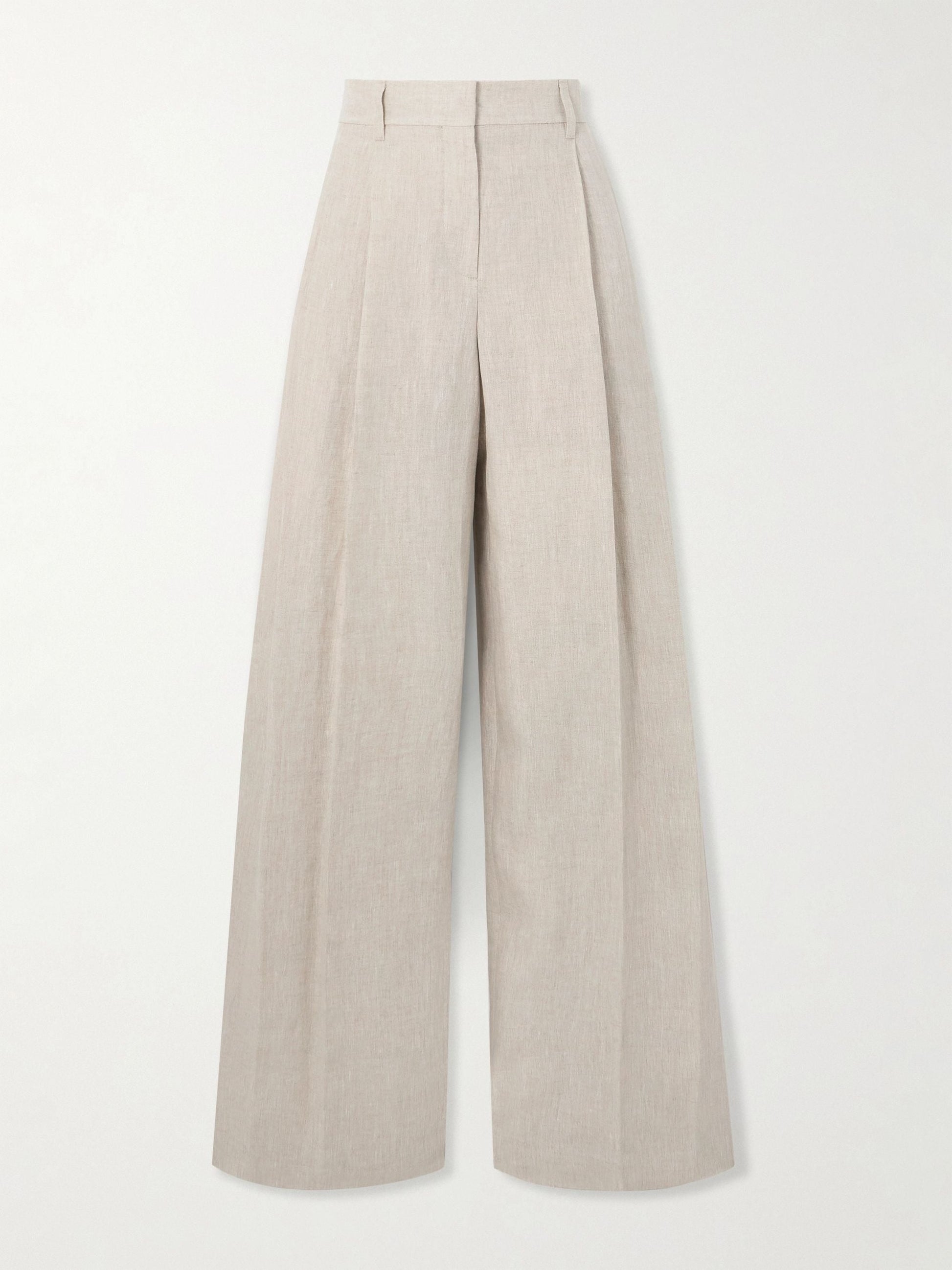 Pleated wool wide-leg pants - Tan