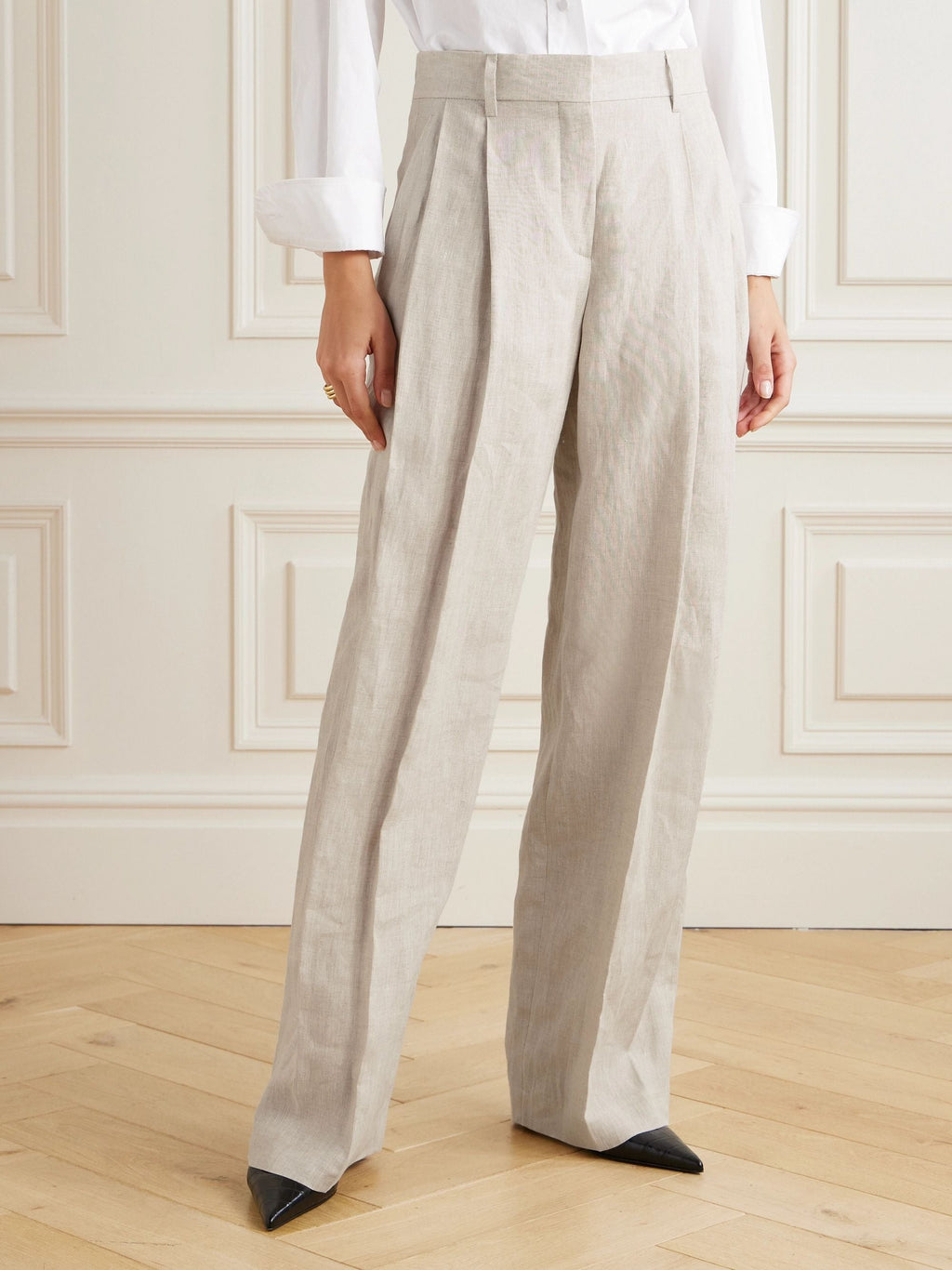 Pleated wool wide-leg pants - Tan