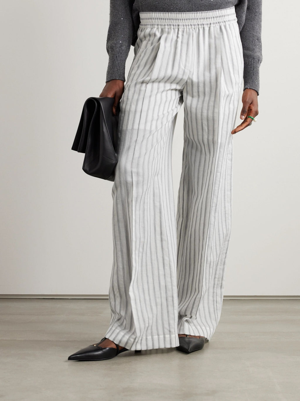 Pleated wool wide-leg pants - White Stripes