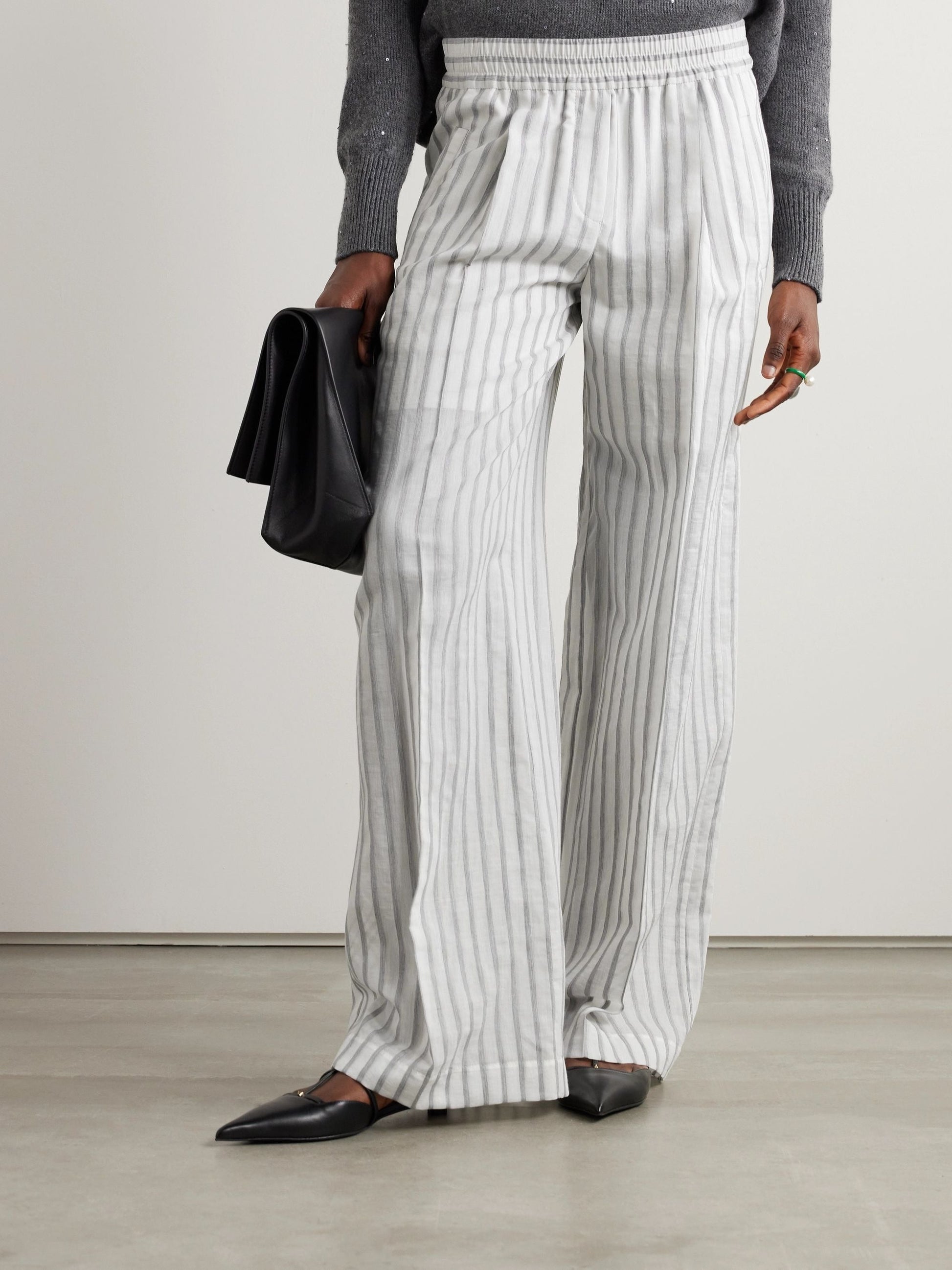 Pleated wool wide-leg pants - White Stripes