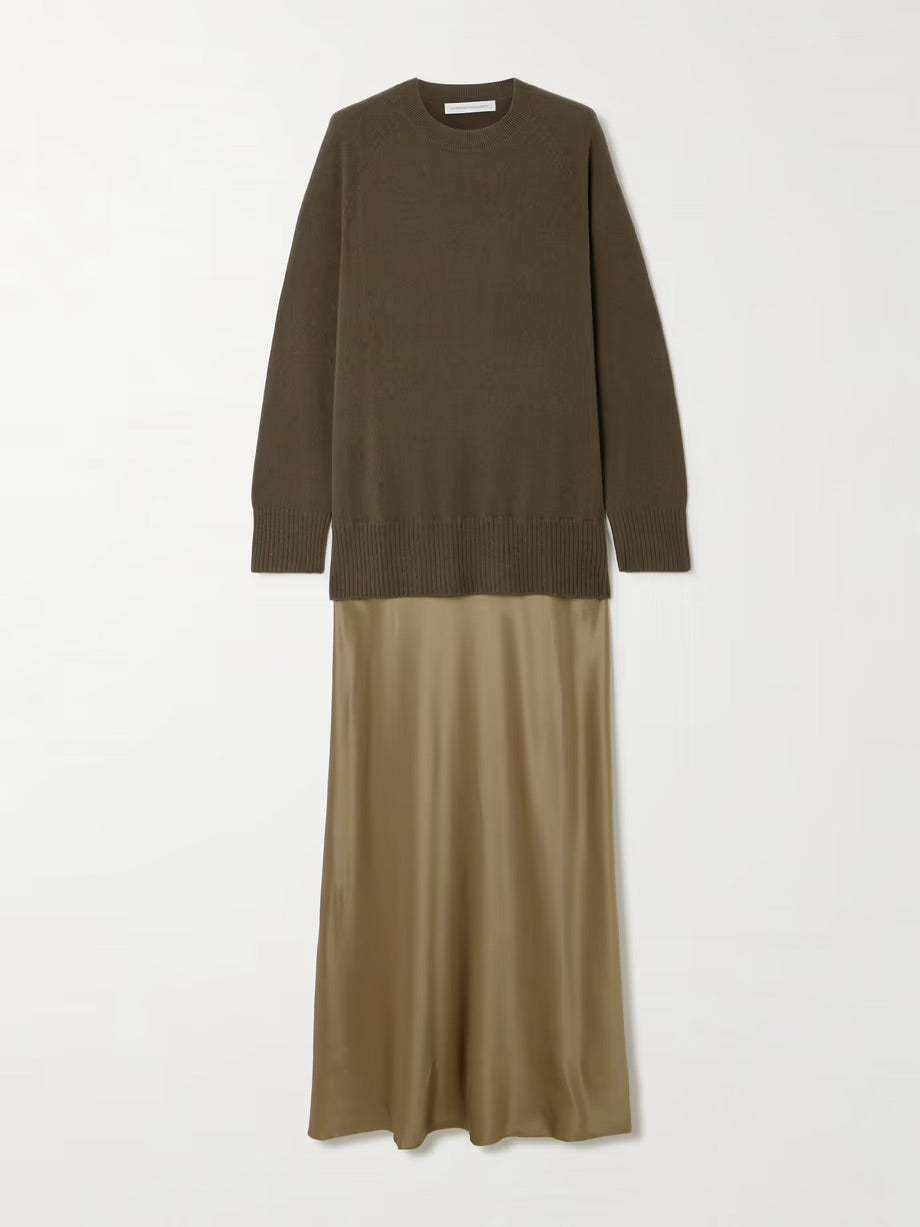 Monument cashmere and silk-satin maxi dress - Green