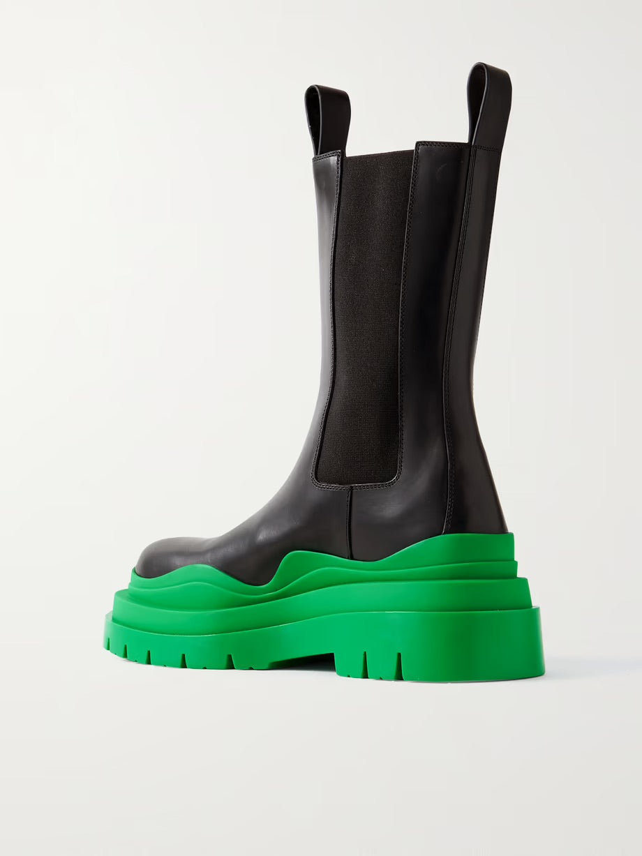 Tire rubber-trimmed leather Chelsea boots - Green