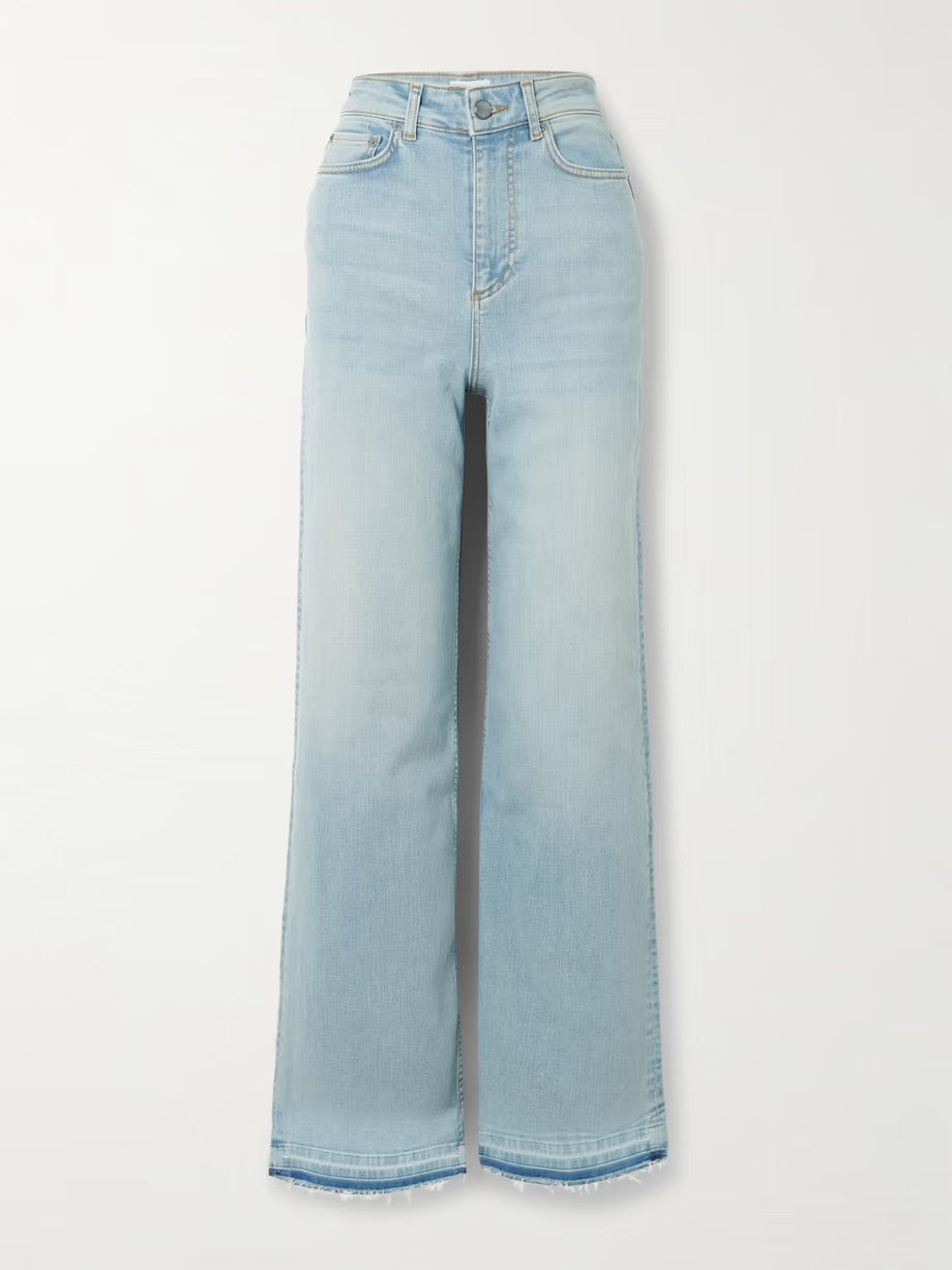 Andi frayed high-rise wide-leg organic jeans - Blue