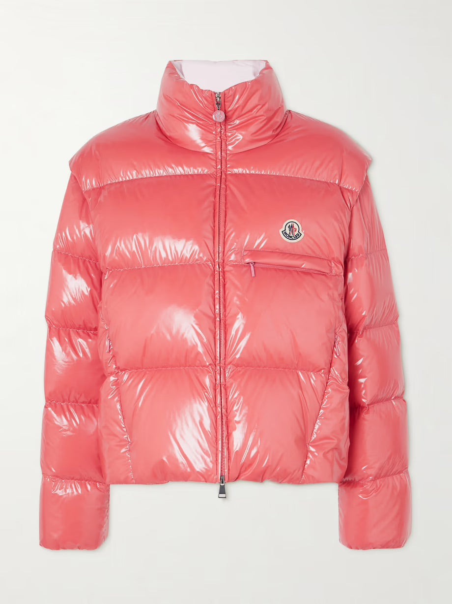 Almo convertible appliquéd quilted glossed-shell down jacket - Pink