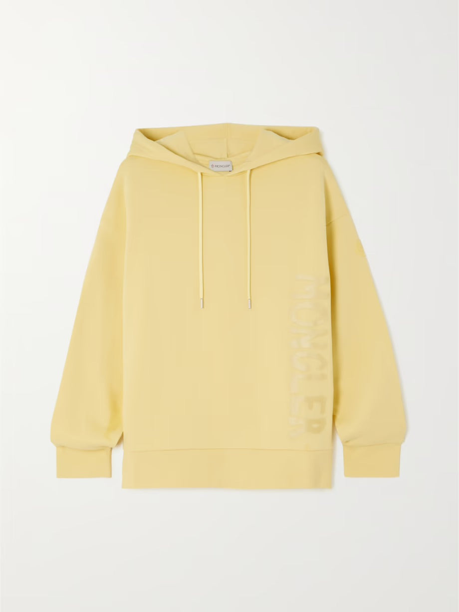 Printed cotton-blend jersey hoodie - Yellow