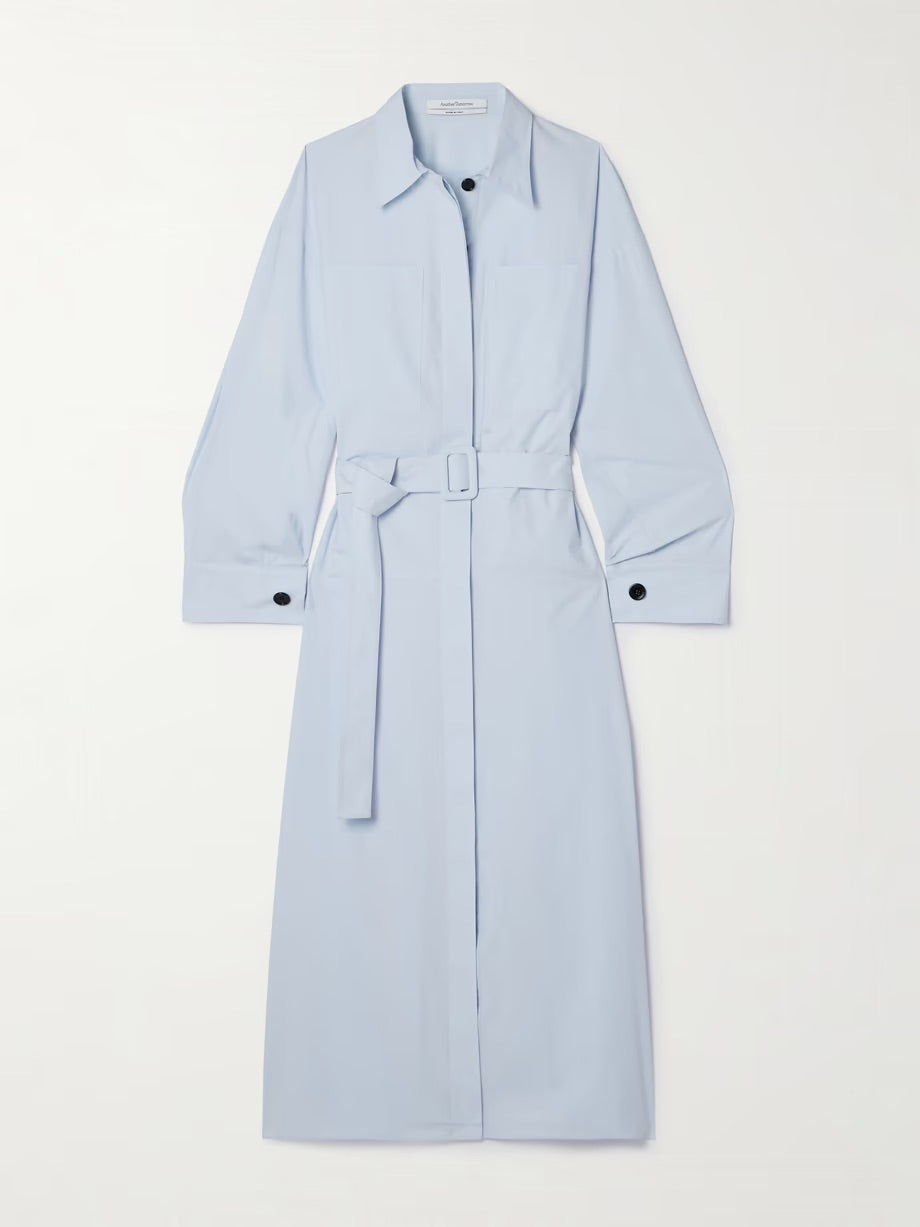'+ NET SUSTAIN  belted organic cotton-poplin midi shirt dress - Blue