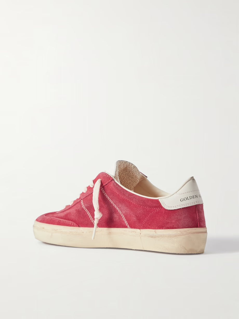 Soul-Star distressed leather-trimmed suede sneakers - Red
