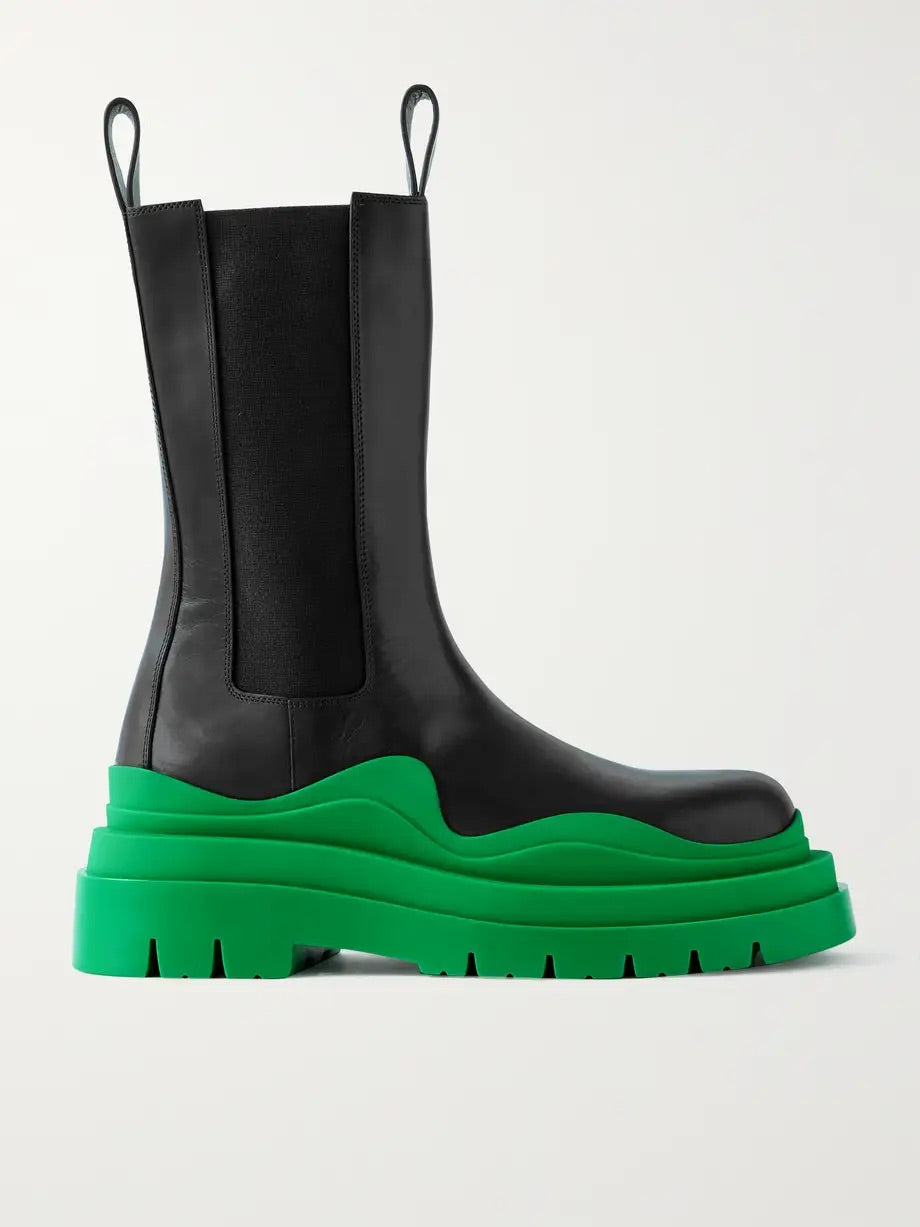 Tire rubber-trimmed leather Chelsea boots - Green