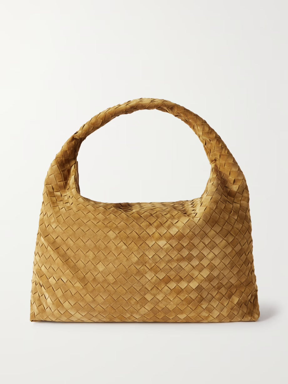 Large Hop intrecciato suede shoulder bag - Gold