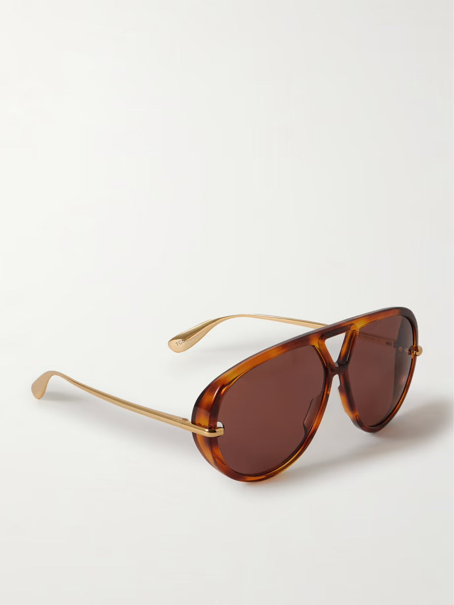 Drop oversized aviator-style tortoiseshell recycled-acetate and gold-tone sunglasses - Sand Red