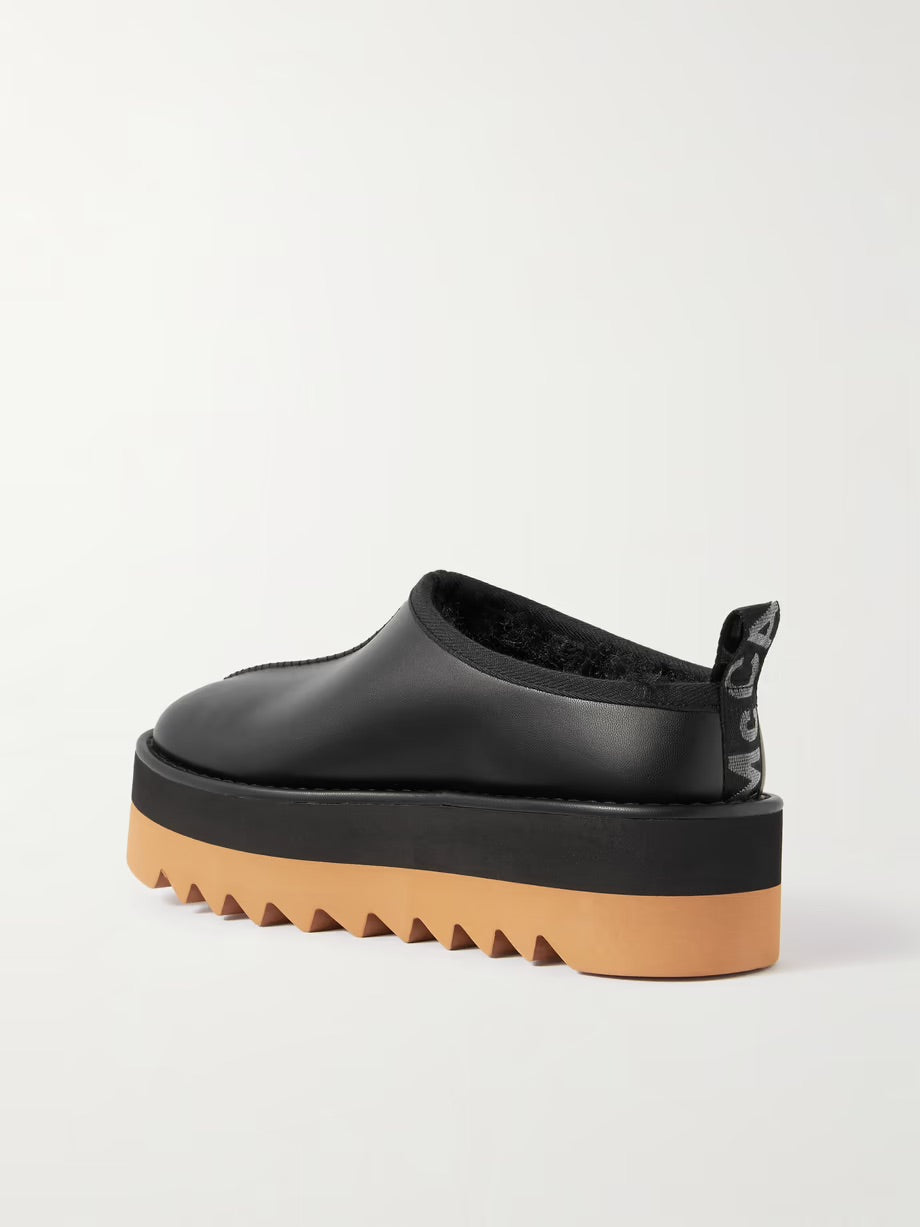 Sneak-Elyse faux shearling-lined faux leather slippers - Black