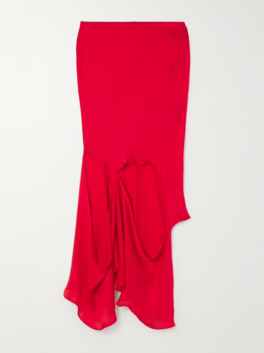 Asymmetric cutout silk midi skirt - Red