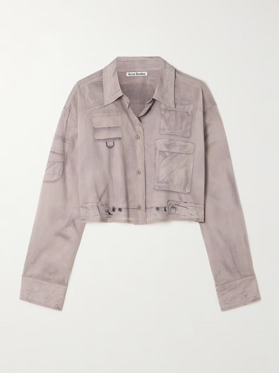 Printed cotton cropped shirt - Grey