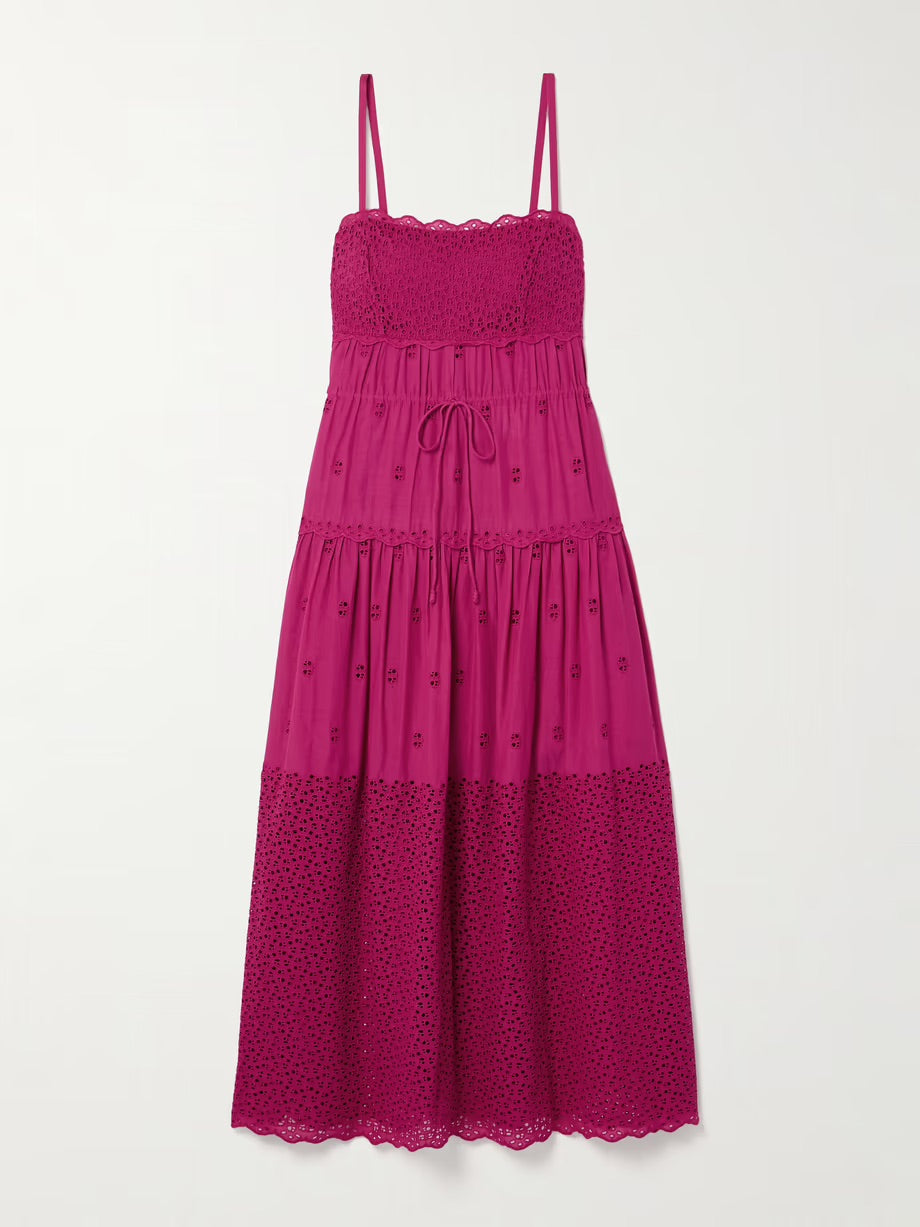Isadore broderie anglaise cotton-voile midi dress - Magenta