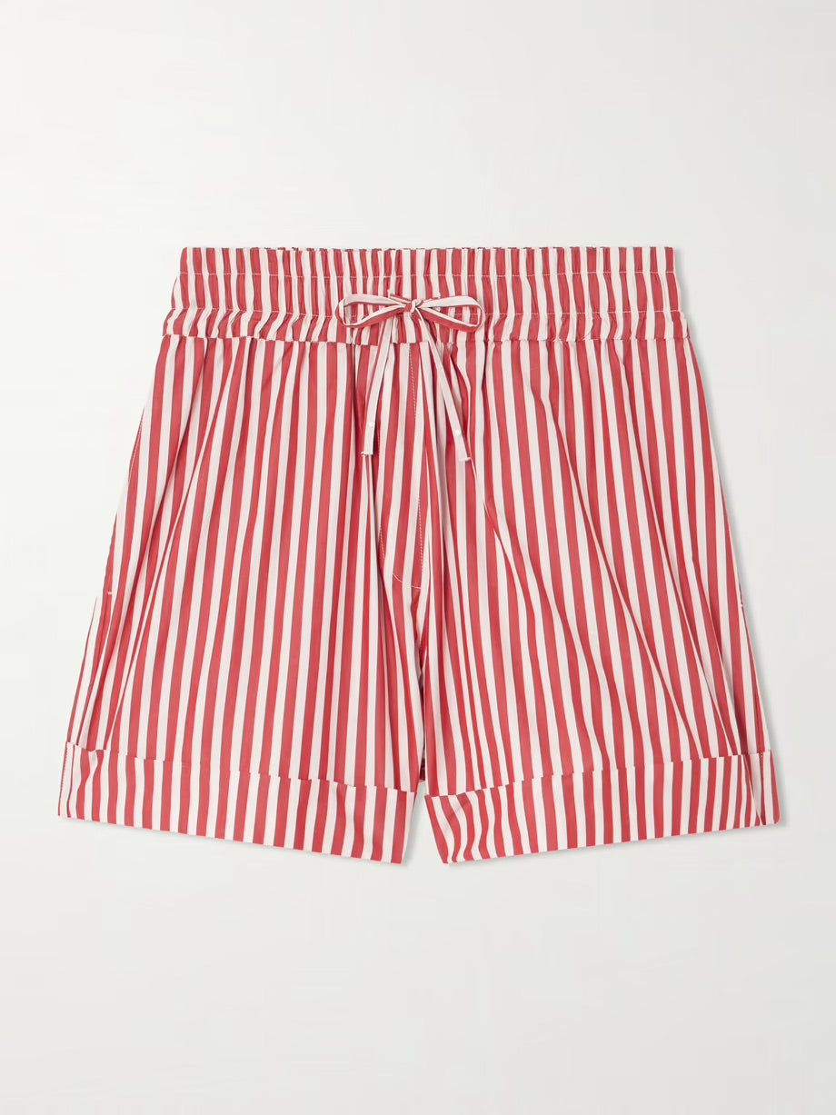 Striped organic cotton-poplin shorts - Red