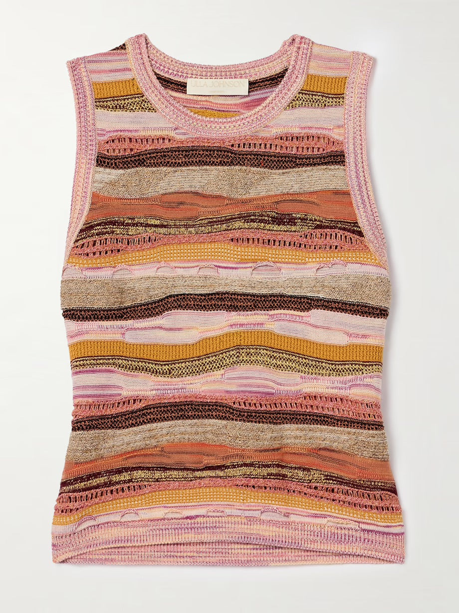Miri striped cotton-blend tank - Beige