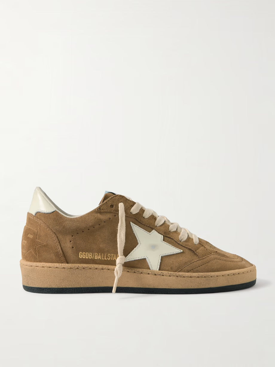 Ball Star distressed leather-trimmed suede sneakers - Beige