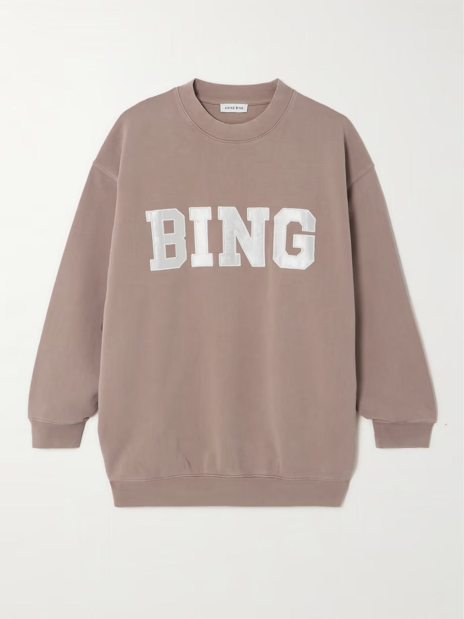 Tyler oversized appliquéd satin-trimmed organic cotton-jersey sweatshirt - Taupe