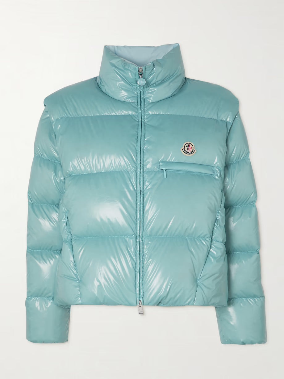 Almo convertible appliquéd quilted glossed-shell down jacket - Blue