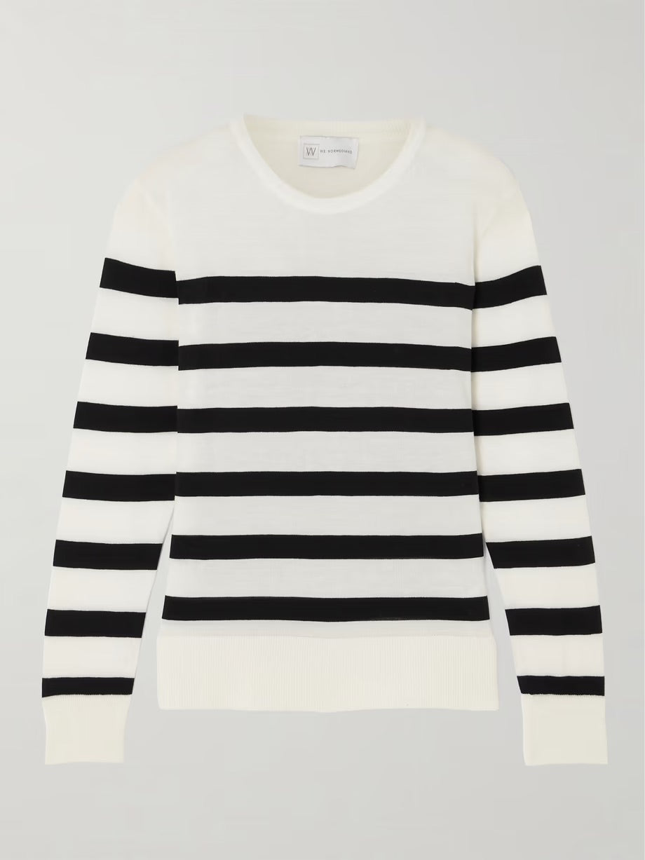 Hjellestad striped merino wool and cotton-blend sweater - Black White