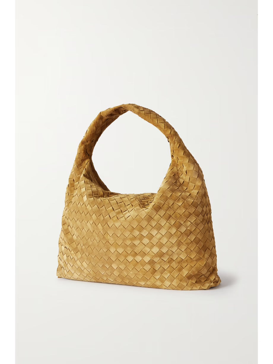 Large Hop intrecciato suede shoulder bag - Gold