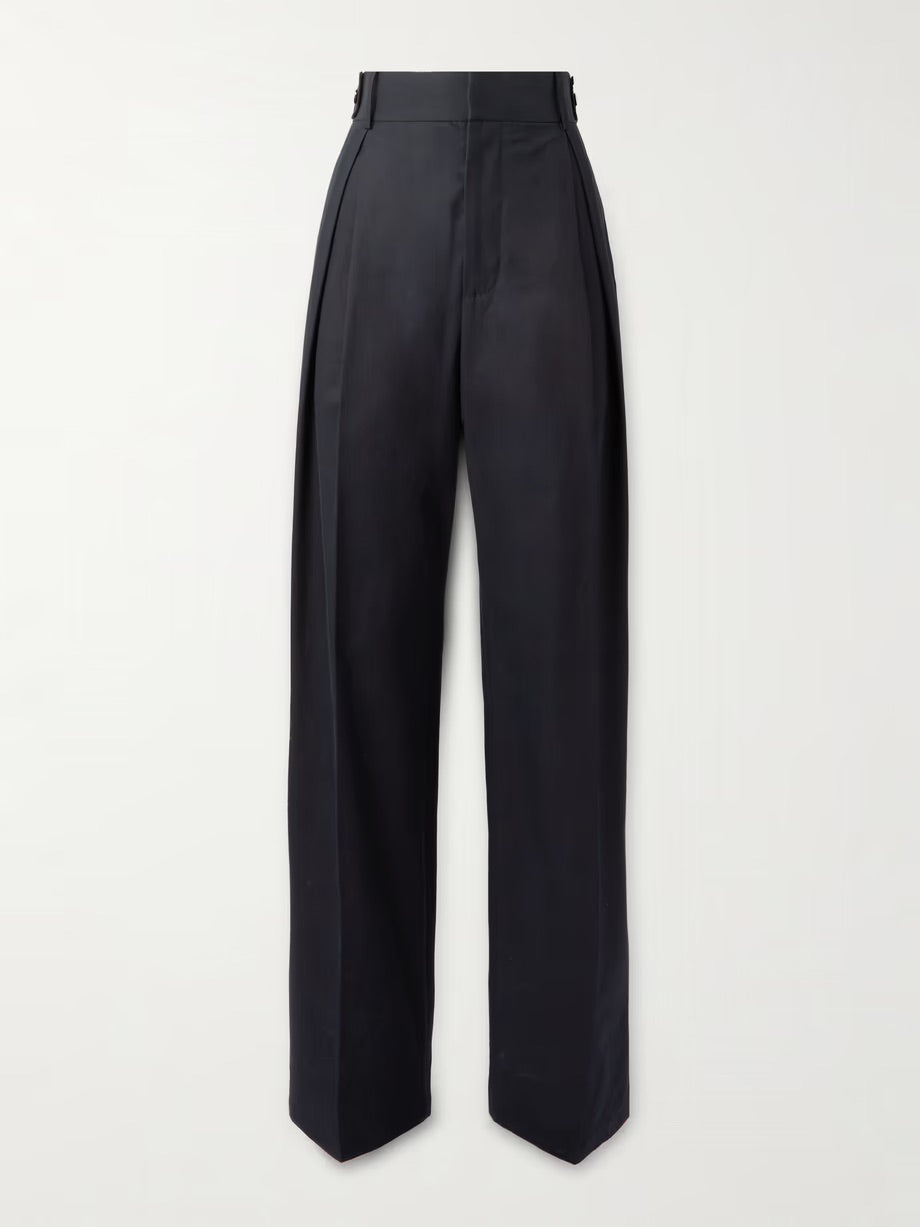 Pleated cotton-twill wide-leg pants - Charcoal